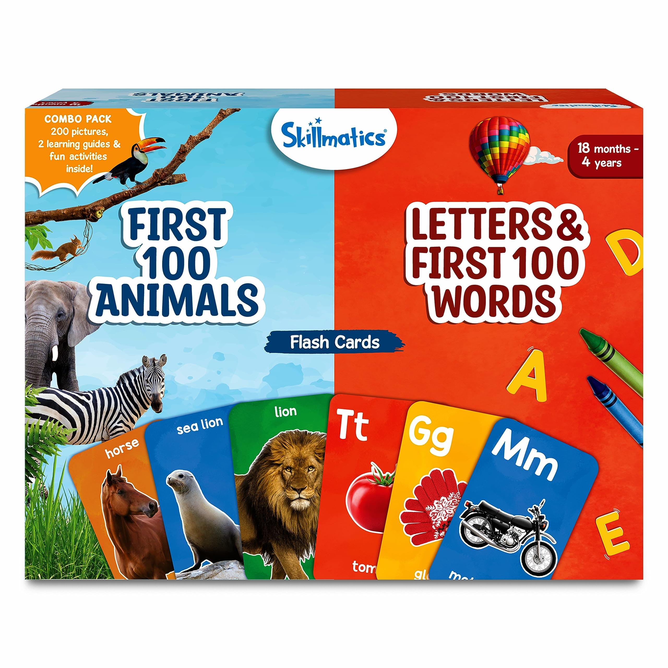 Skillmatics Flash Cards Combo - Animals & Letters, Montessori Learning Toys, Educational Games, Preschool Learning for Toddlers, Gifts for Kids Ages 1, 2, 3, 4 Years