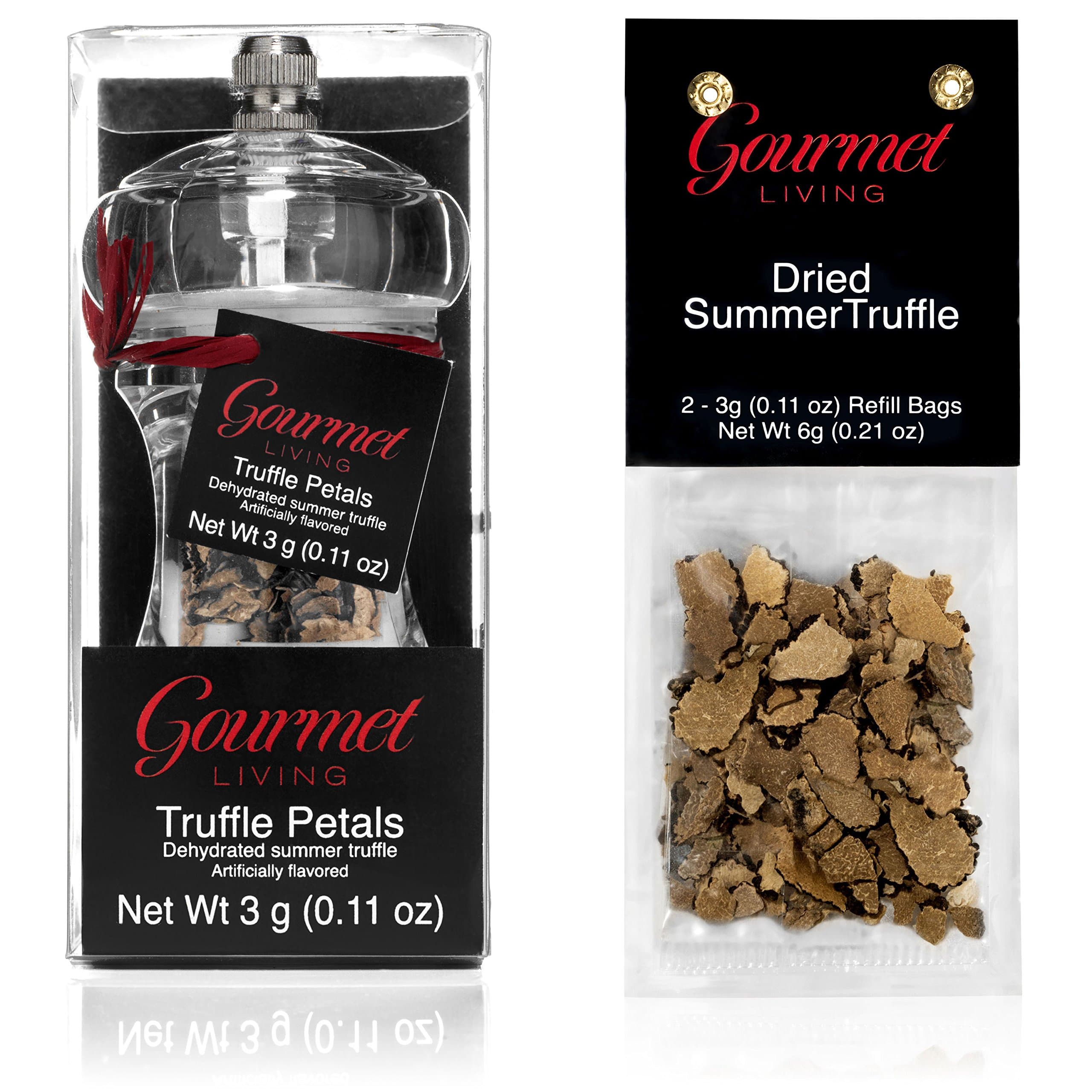 Gourmet Living Truffle Mill with Two Refills Gift Set | Two Pack | Custom Truffle Grinder with Two-3 Gram Bags of Summer Italian Tartufi