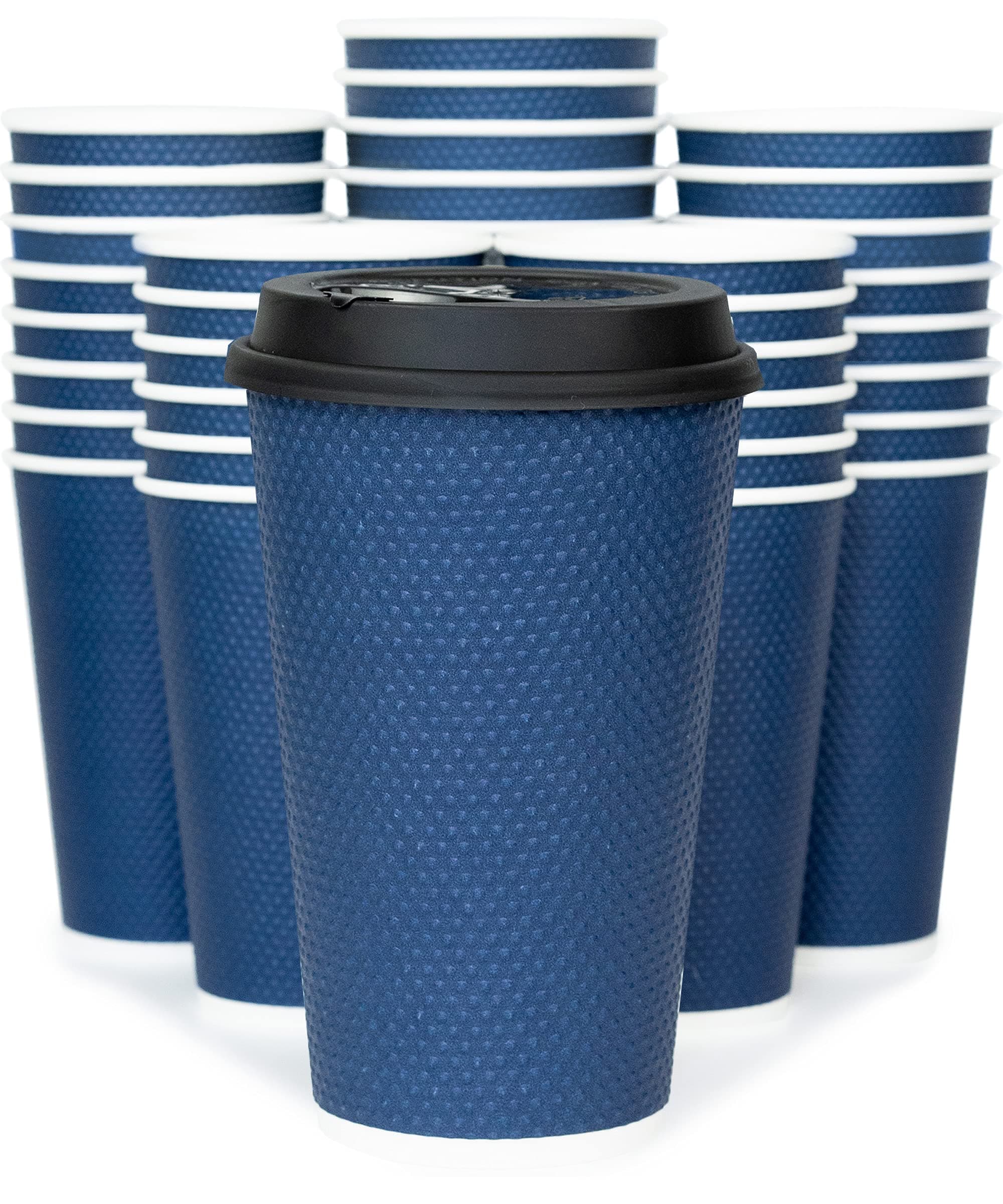 To Go Coffee Cups With Lids - 16 oz Disposable Coffee Cup With Lid (60 Set). Large Togo Travel Paper Hot Cups Insulated For Hot, Cold Beverage Drinks, No Sleeves Needed (Midnight Blue)