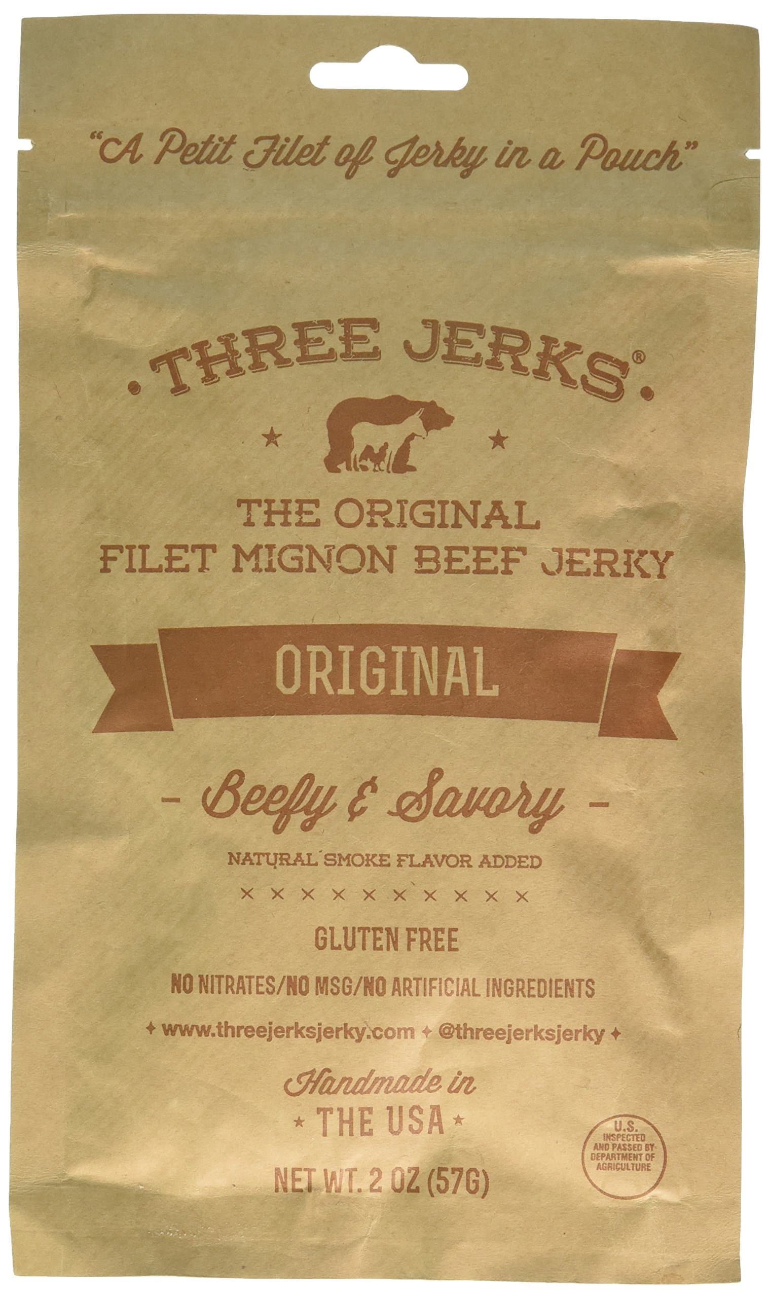 Three Jerks Filet Mignon Beef Jerky - Premium Natural Gourmet (Original, 1 Package)
