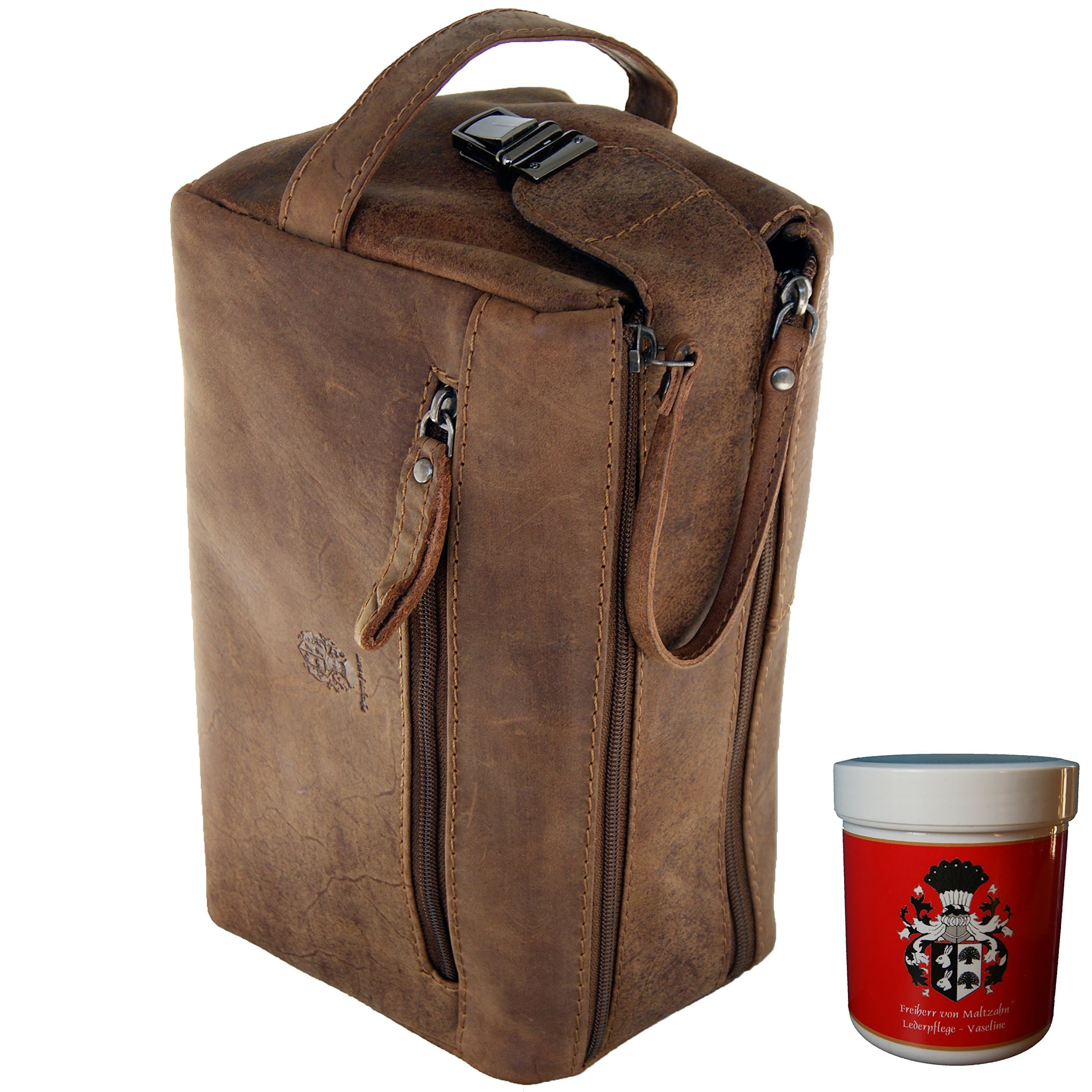 Baron of MALTZAHN - Toiletry Bag LINGNER Made of Brown Leather incl. Leather Care