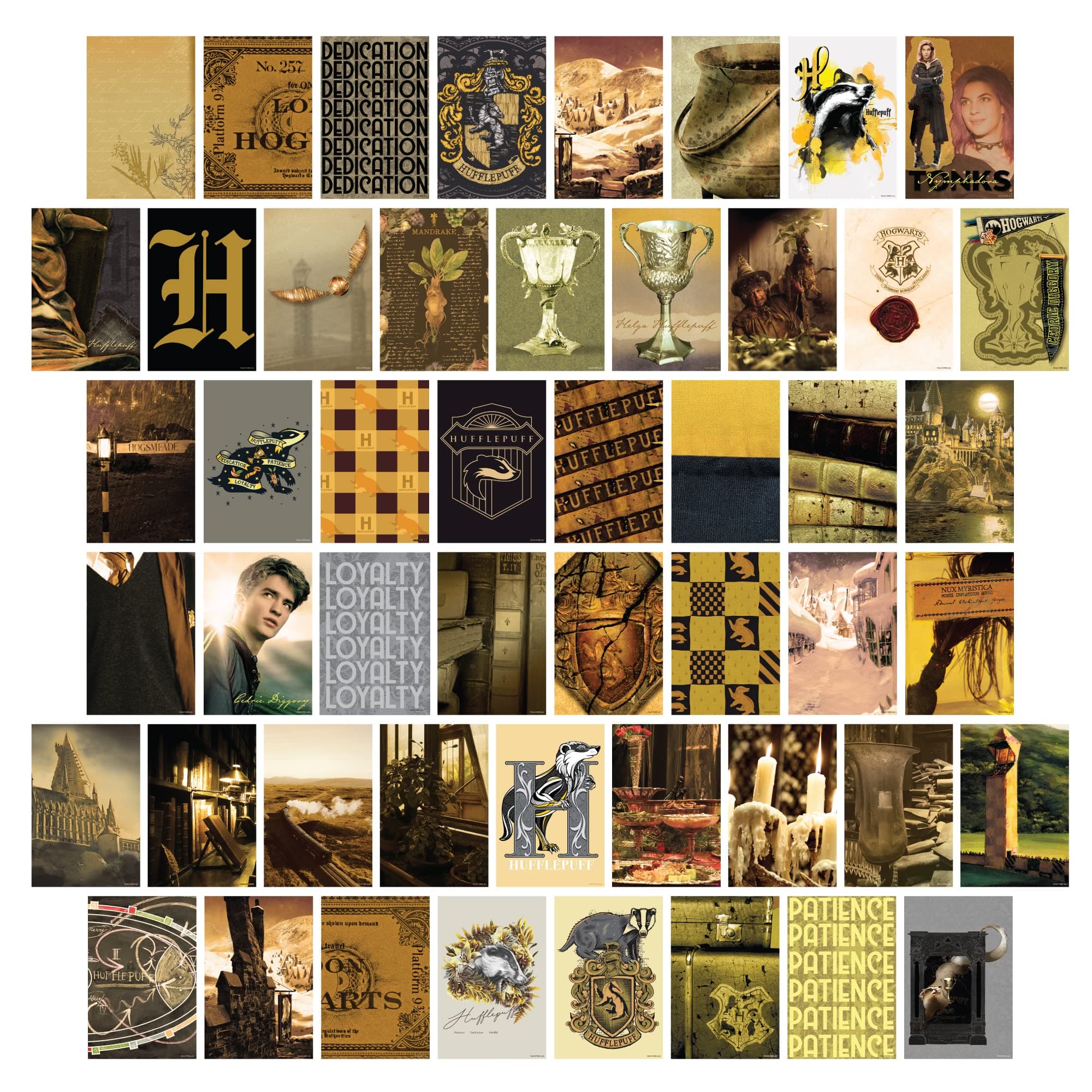 Conquest Journals Harry Potter Hufflepuff Wall Collage, Set of 50 Collectible 4"x6" Official Art Prints From The Wizarding World, Printed on Quality Card Stock, Matte Finish