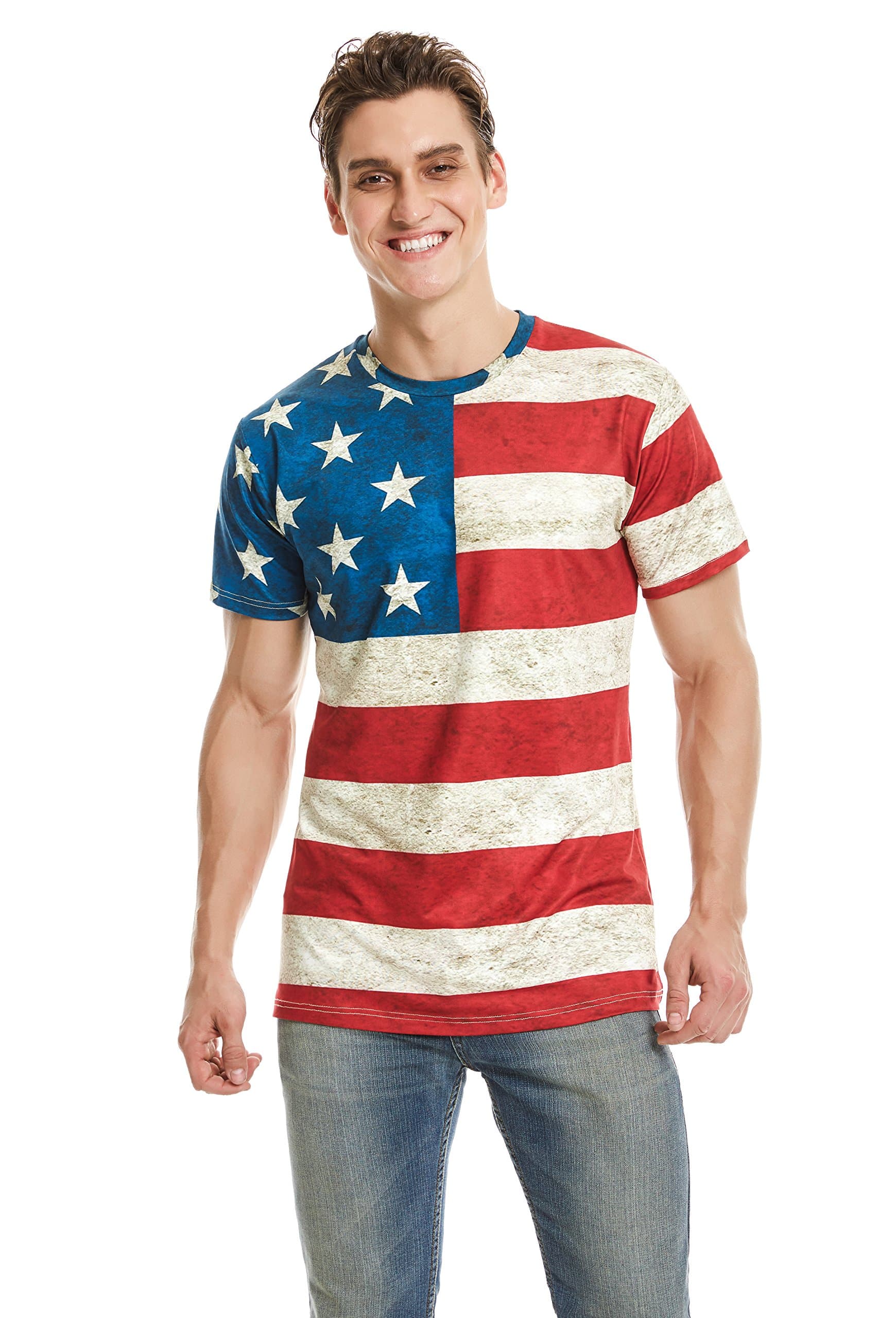 Mens American Flag T-Shirt Patriotic Vintage Shirts 4th of July Short Sleeve Hipster Tee Shirt