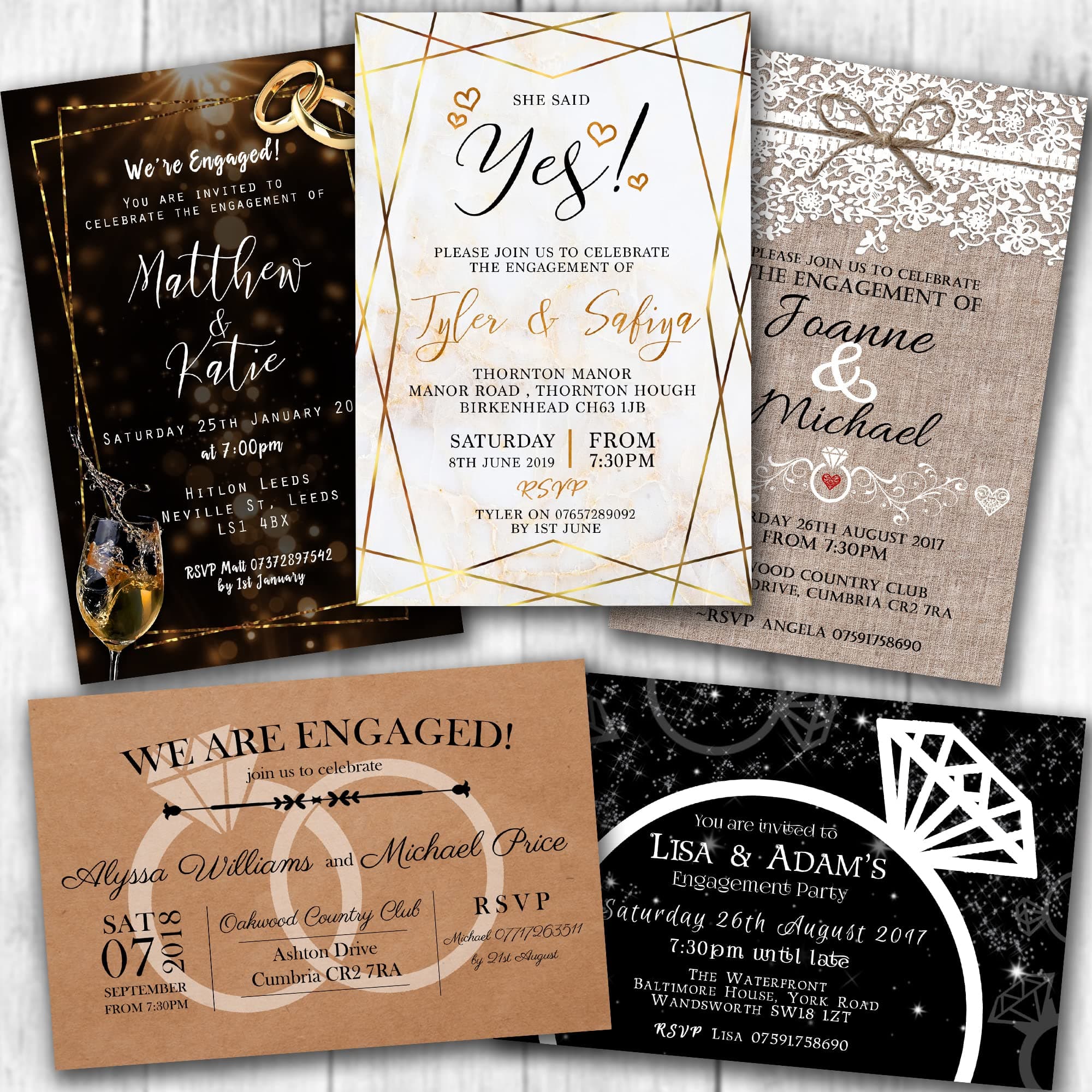 Engagement Party Invitations & Envelopes - (Choice of Designs) Personalised