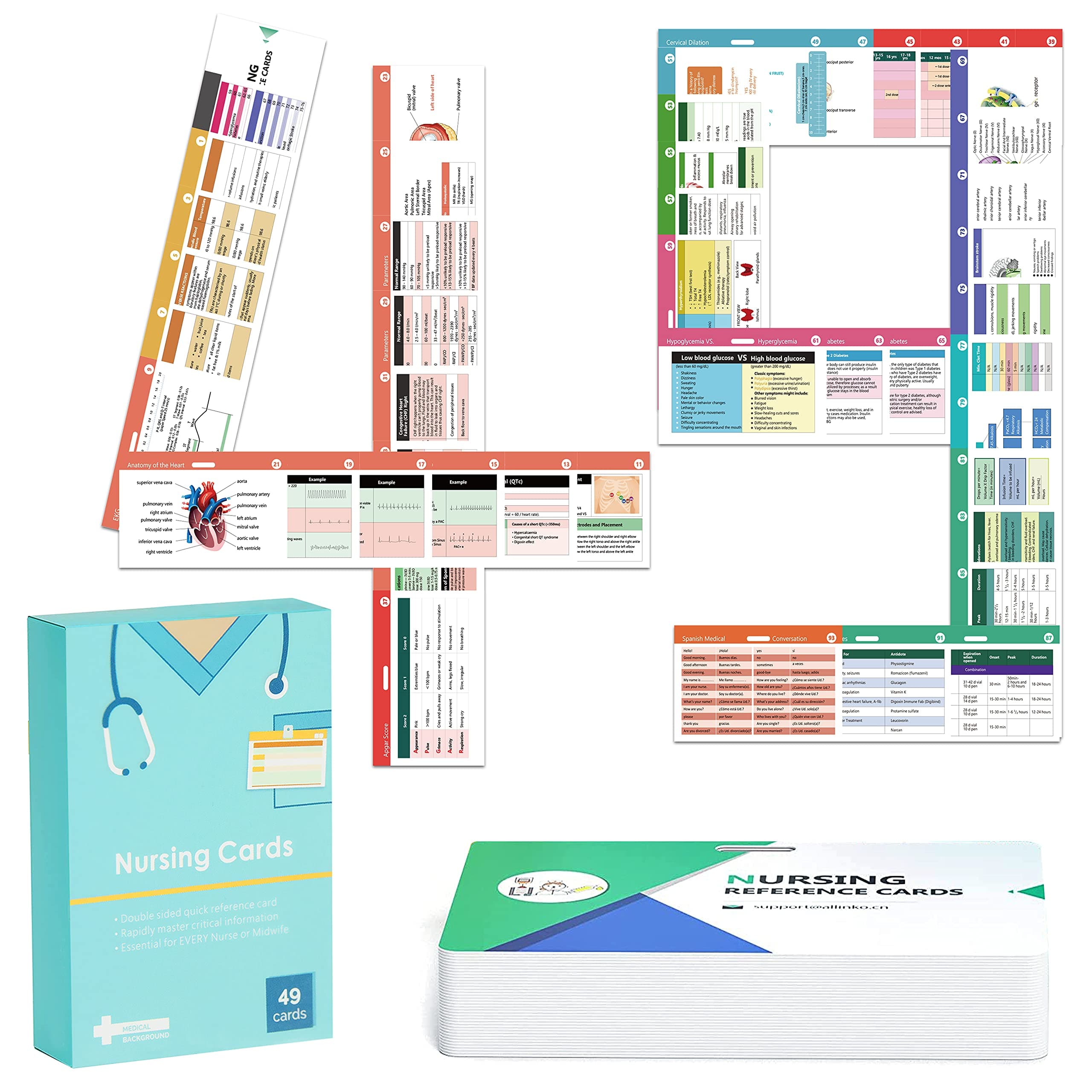 49 Nursing Badge Reference Cards, School Essentials Set, Cheat Sheets - Lab Values, EKG, Vitals, Etc for Nurse, LPN, Or Students