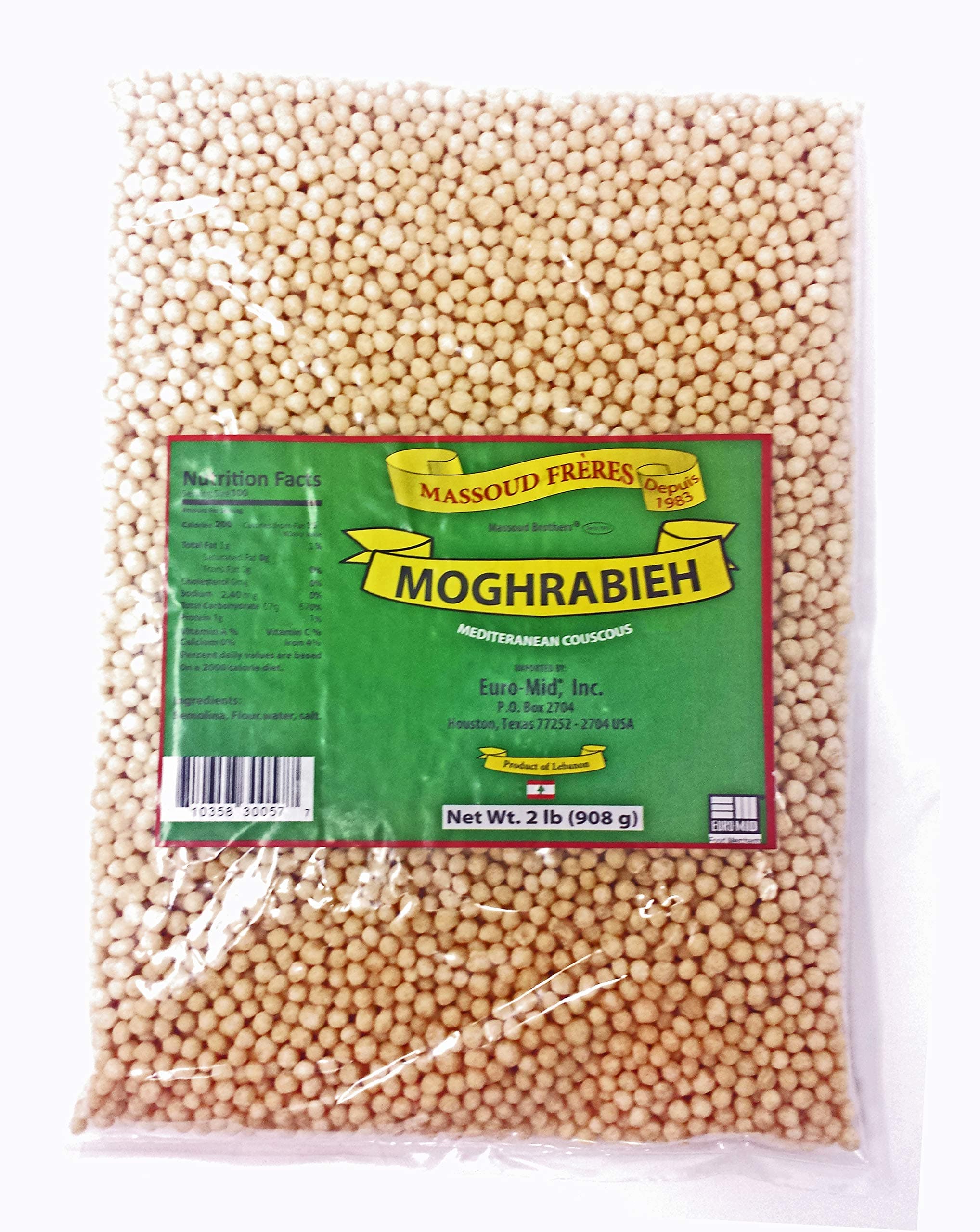 Moghrabieh Lebanese Couscous Mediterranean Pearl Couscous by Massoud Freres (Large 2 Pound Bag)