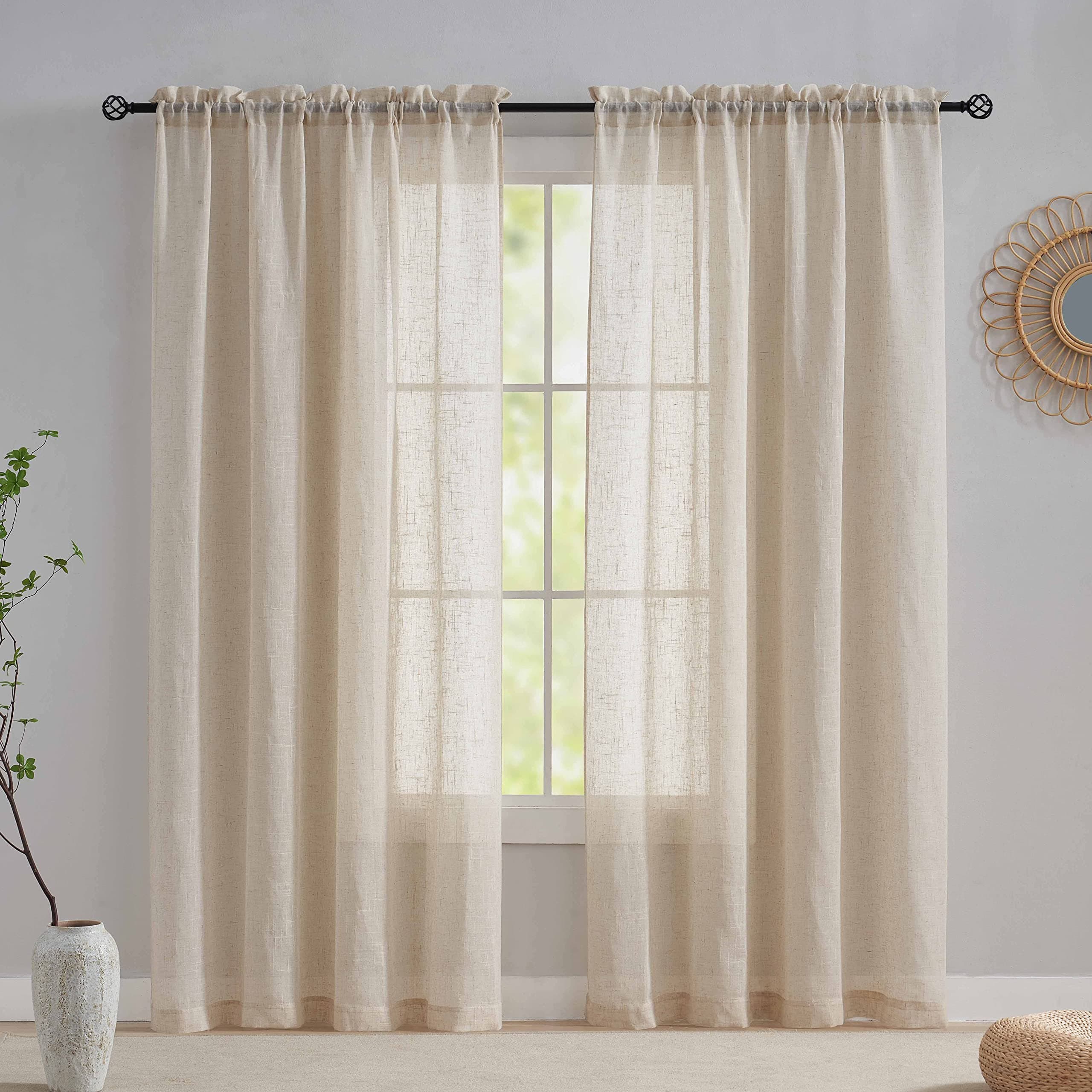 Home Brilliant Linen Semi Sheer Curtains Drapery for Privacy Home Decorative Semitransparent Farmhouse Panels for Living Room Office,54 x 72 inch, 2 Pack