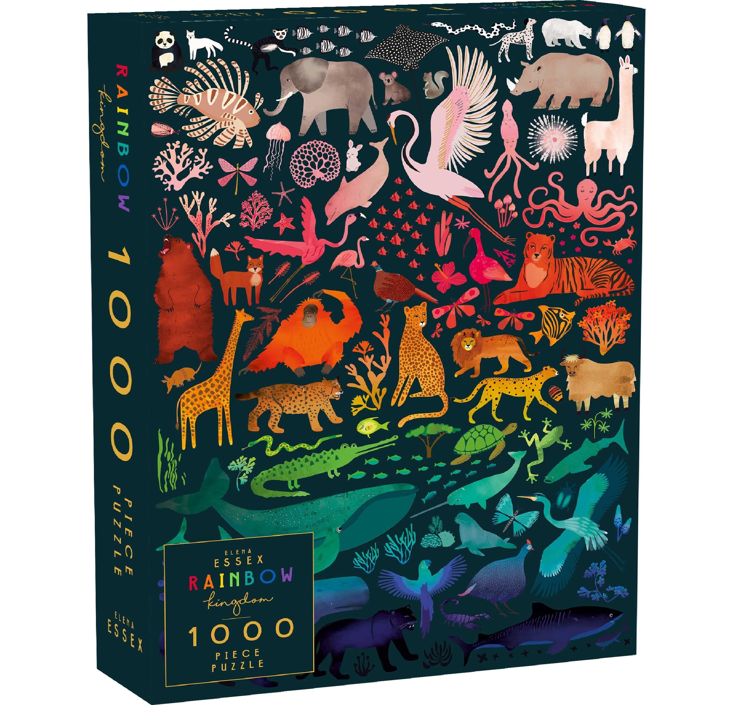 Elena Essex Puzzles for Adults - Rainbow Kingdom | 1000 Piece Puzzle | Jigsaw Puzzles 1000 Pieces | Pride Rainbow Animal Gradient Puzzle | Adult Puzzles Size 20 x 28 inches