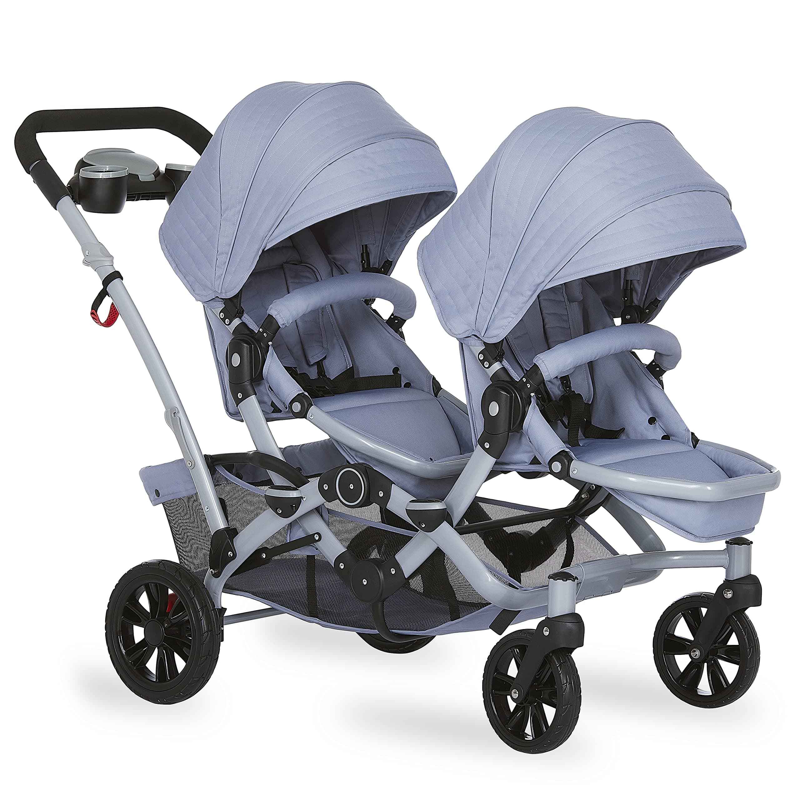 Dream On MeTrack Tandem Double Umbrella Stroller in Sky Grey, Lightweight Double Stroller for Infant and Toddler, Multi-Position Reversible & Reclining Seats, Large Storage Basket and Canopy