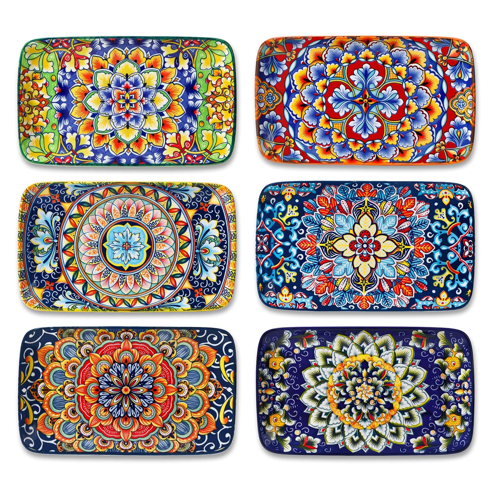 SIMI Serving Platter, 8.5 in Small Serving Dishes, Porcelain Rectangle Serving Plates Set of 6, Dishwasher and Microwave Safe, Sushi Platters for Party