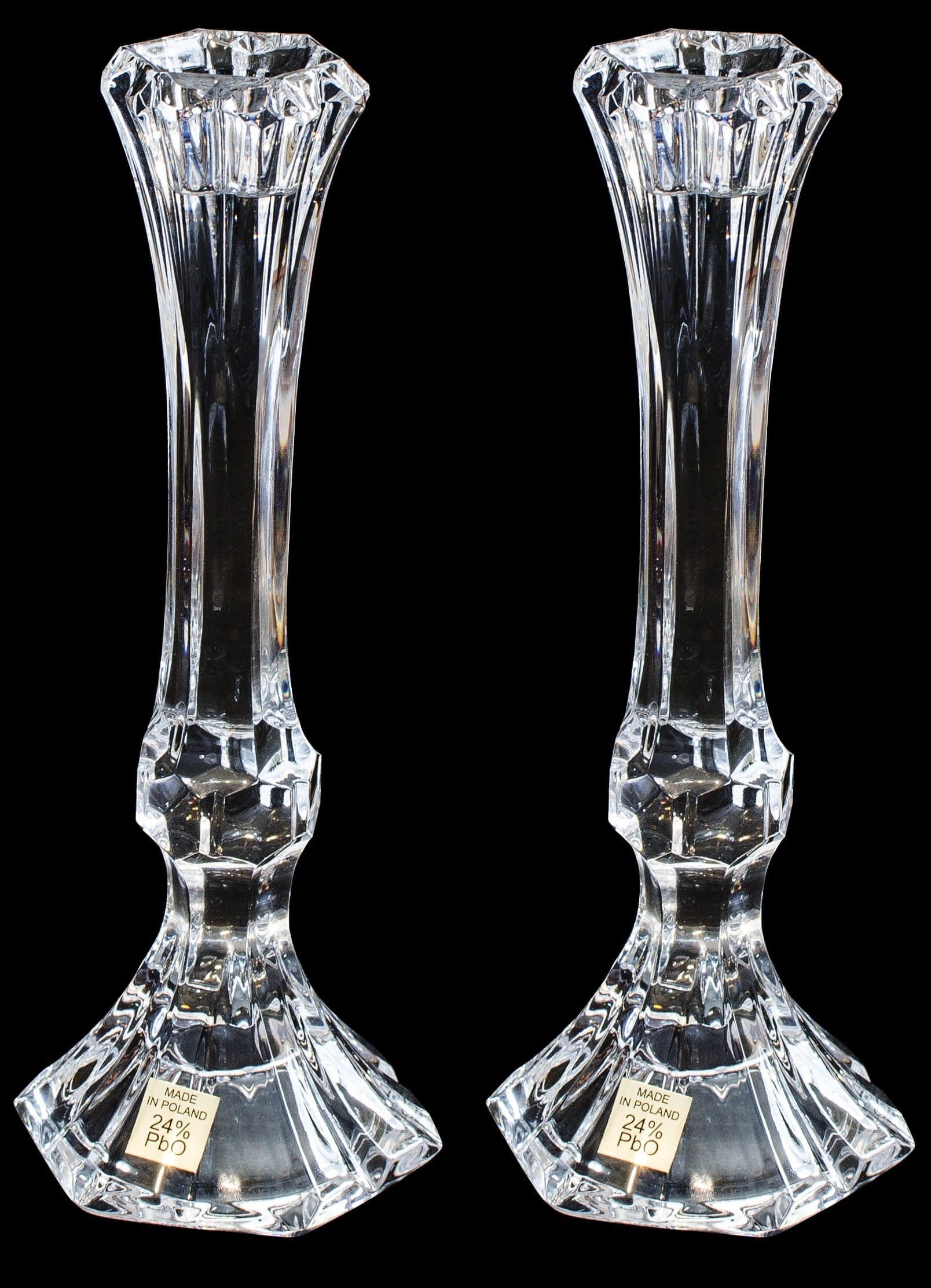 Pair of Crystal Glass Candlesticks 24% Lead Crystal Candle Holder, 22cm Tall