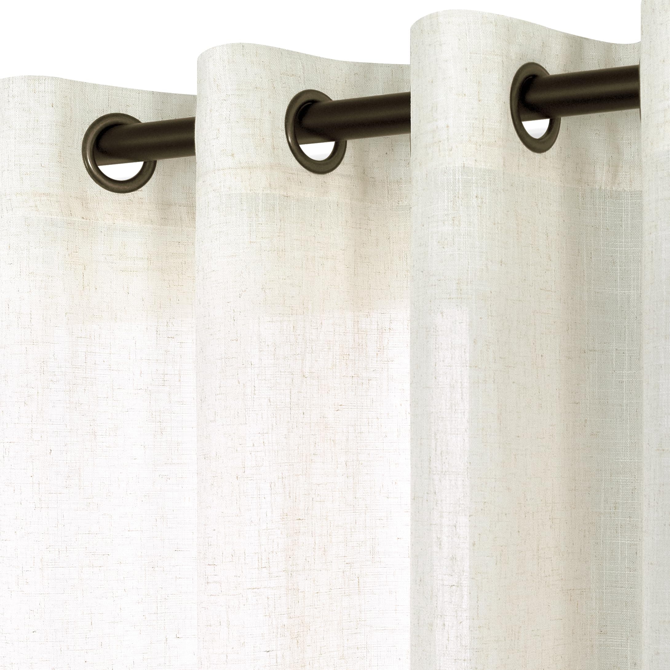 KOUFALL Linen Curtains for Living Room, Bronze Grommet, Semi Sheer Light Filtering Curtains, Neutral Cream Farmhouse Curtain Drapes 84 Inches Long 2 Panels Set
