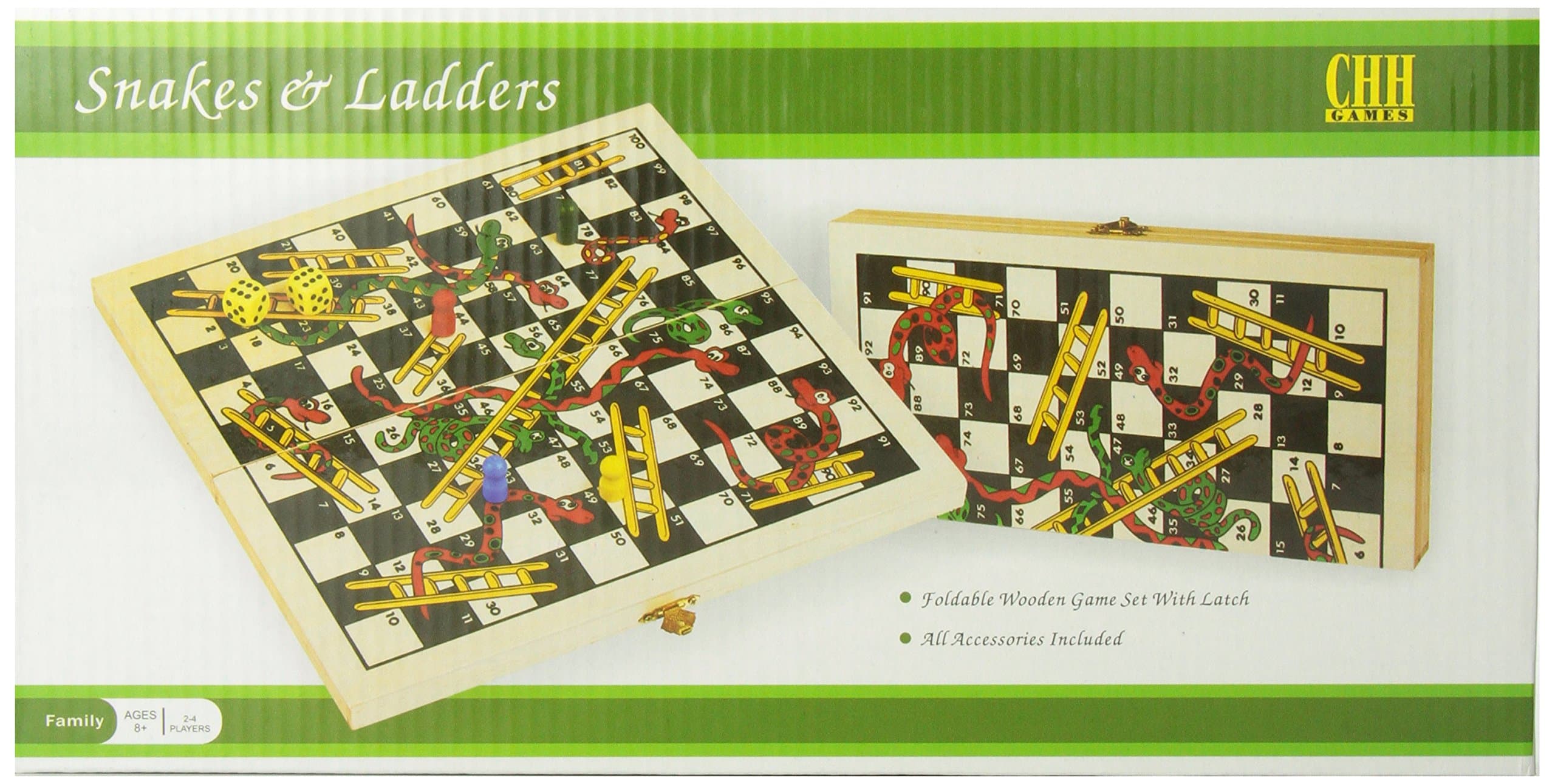 Recreational Wooden Snakes & Ladders Folding Game with Pair of Dice