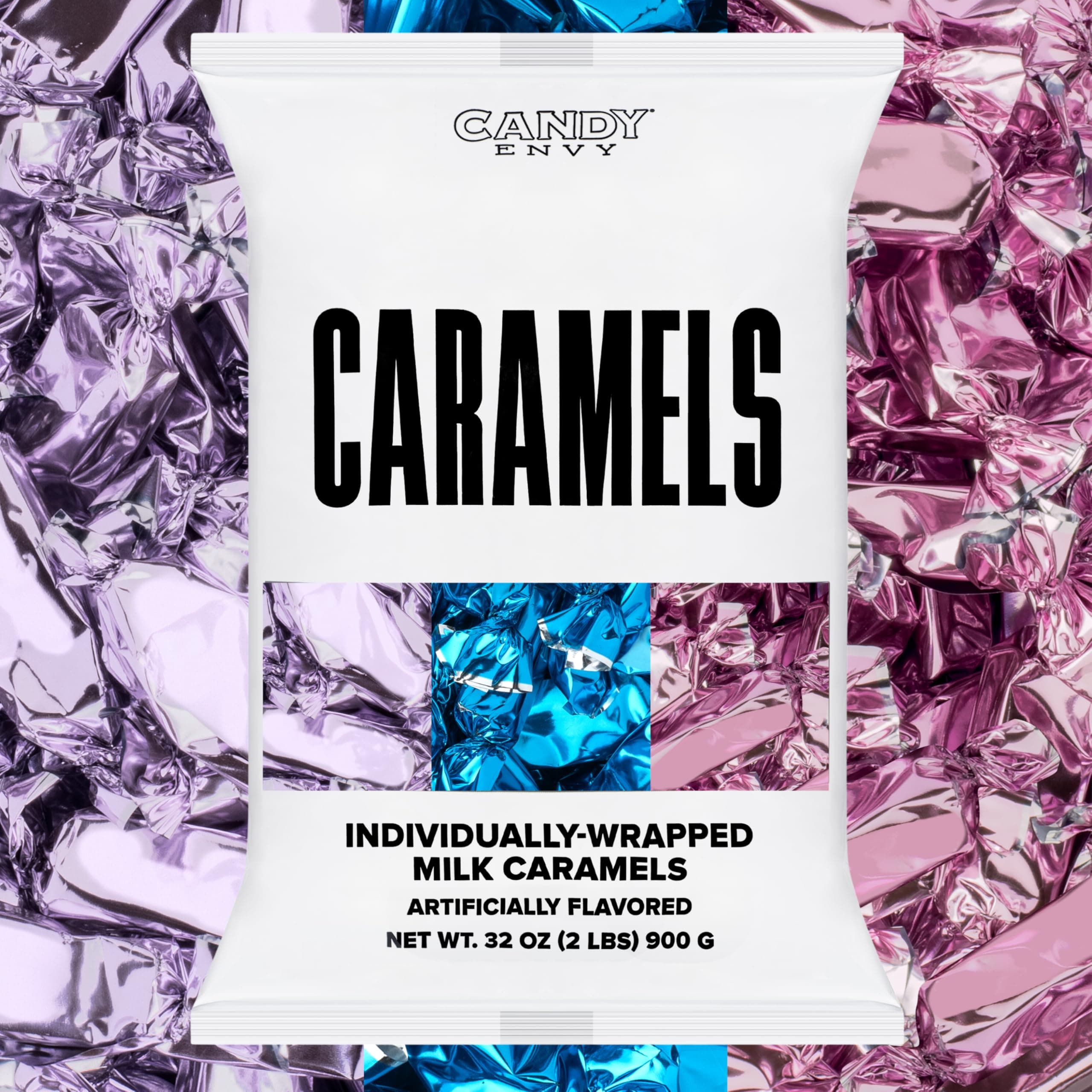 Candy Envy - Individually Wrapped Caramels - Mermaid Color Wrappers - 2 Pound Bulk Valentine's Day Candy, Vday Candies