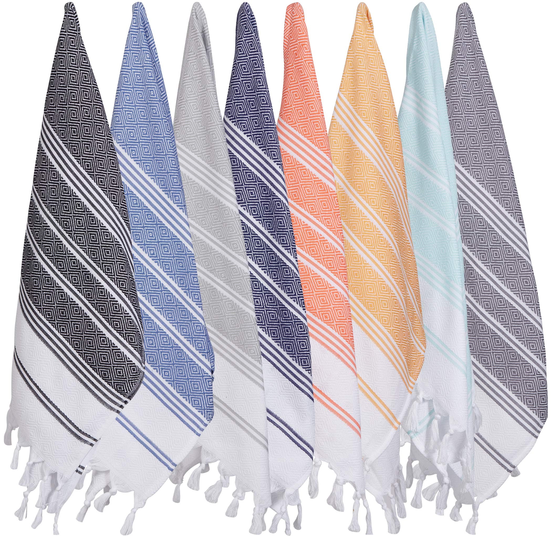 BOSPHORUS (Set of 8) Turkish Cotton Hand Face Head Guest Gym Towel Set Peshtemal Washcloth Kitchen Tea Towel Dish Cloth Set (Customize)