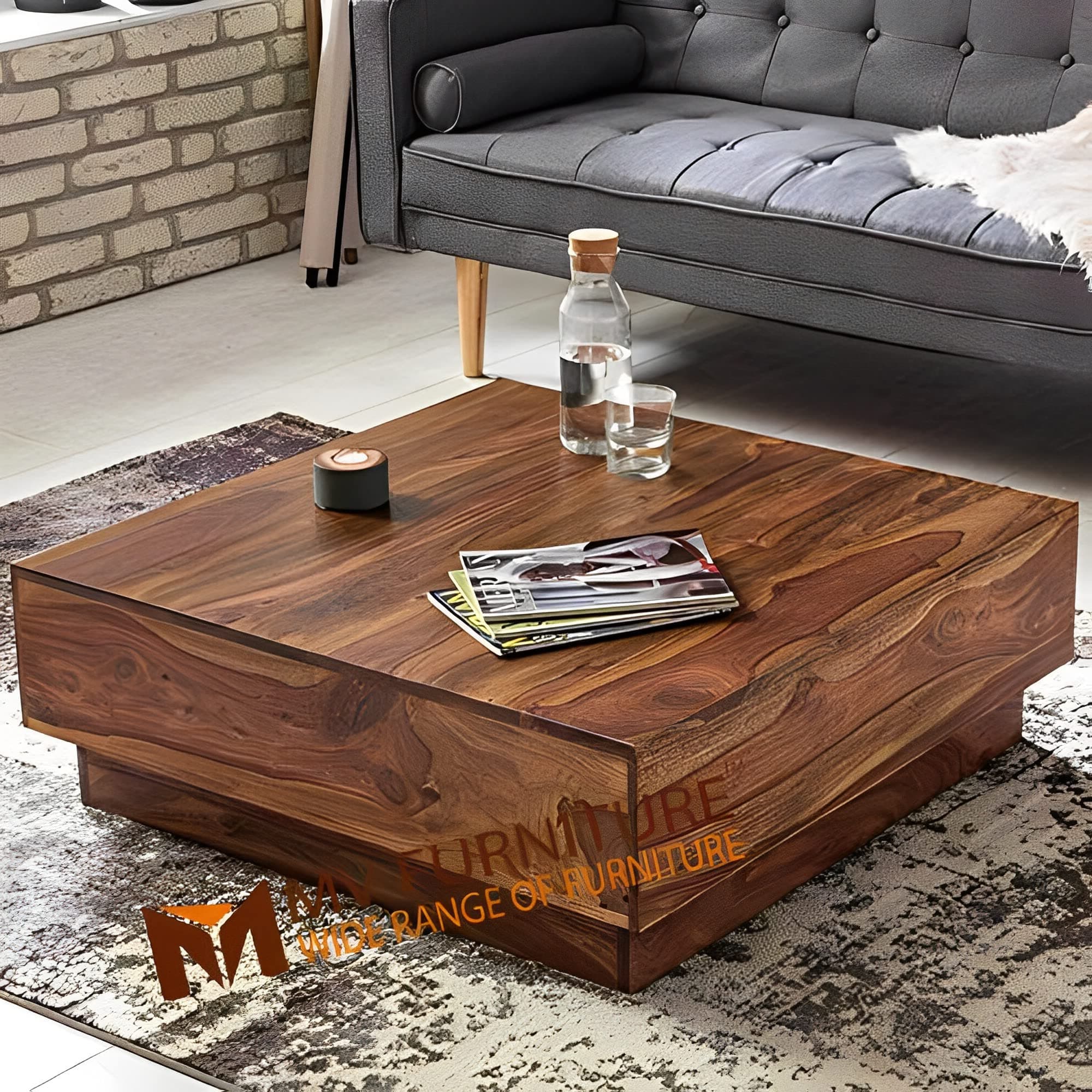 MV Furniture Solid Sheesham Wood Brown Finish Contemporary Center Table for Living Room