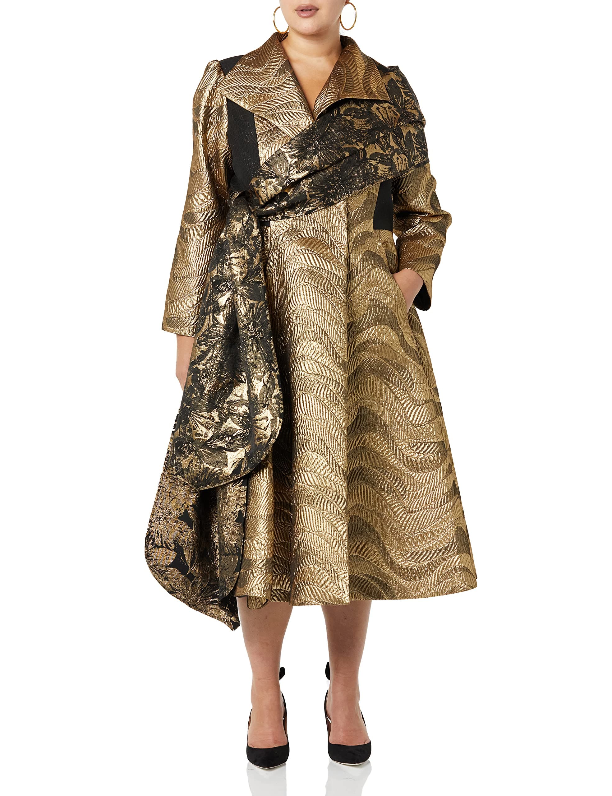 MAKING THE CUT womens Metallic Jaquard Coat & Scarf