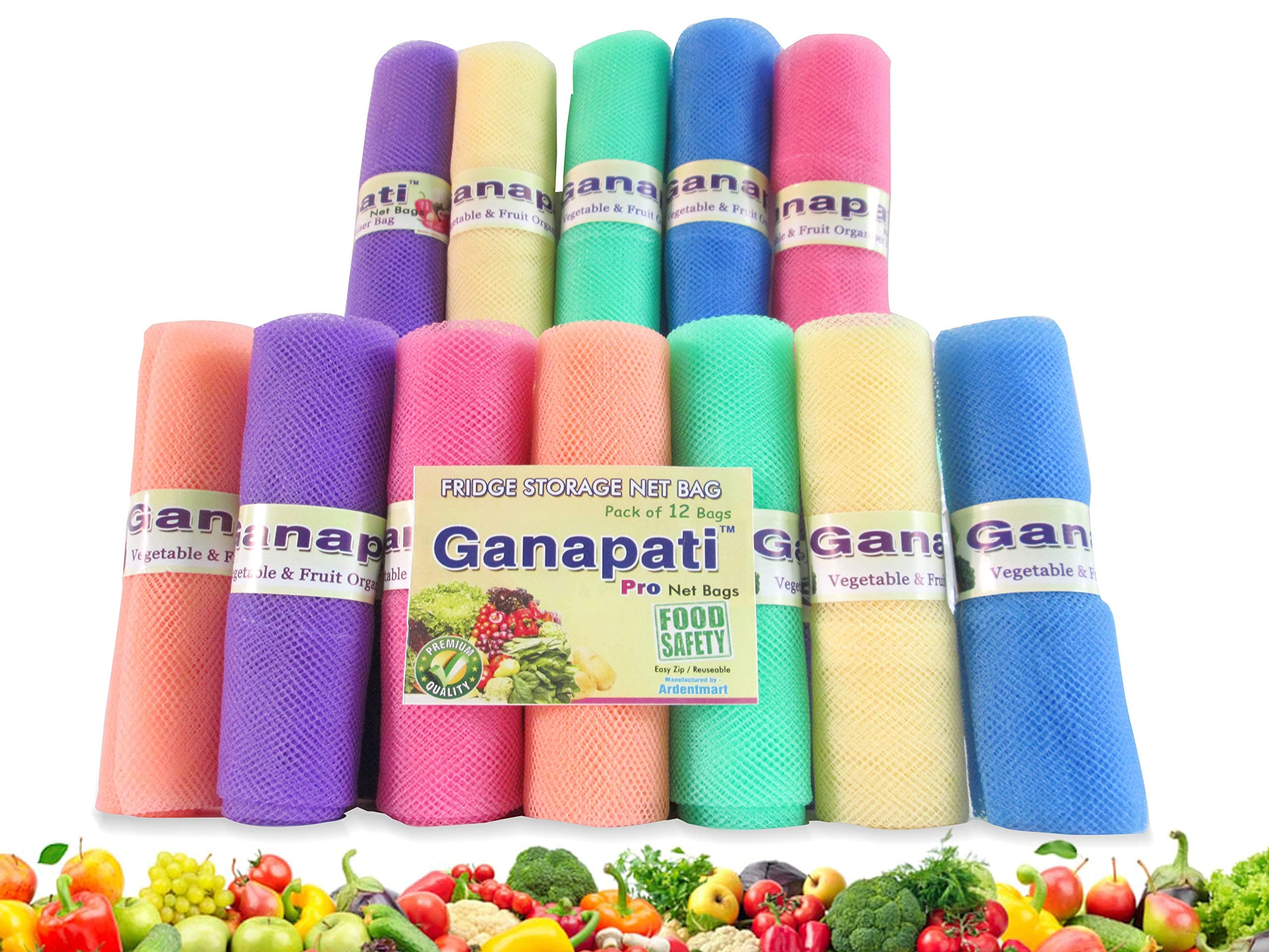 Ganapati Vegetable Bag for Fridge Storage Pack of 12 Zip Net Bag