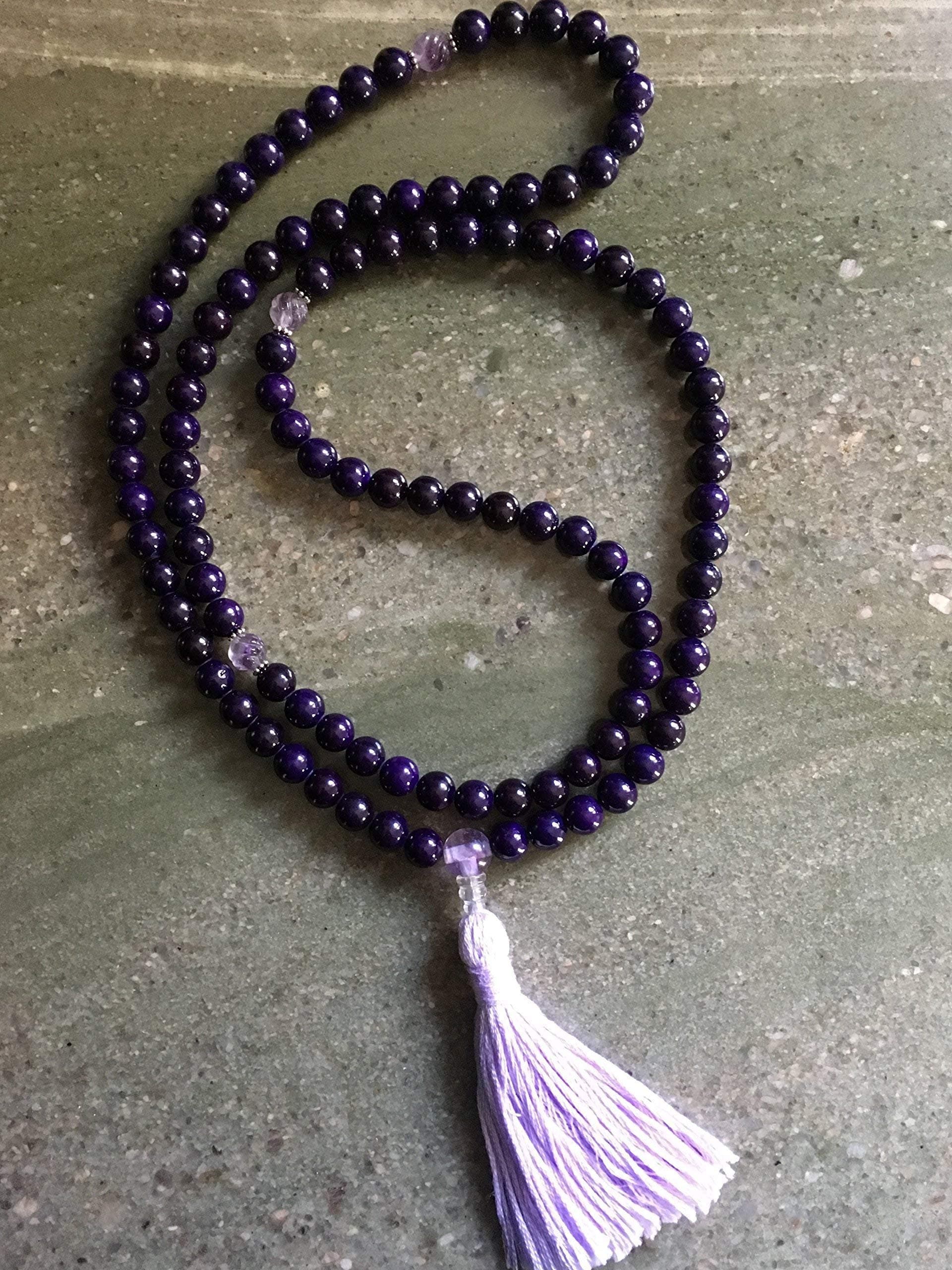 Indigo Mala with Tassel, Mala 108 Beads, Meditation Mala, Mala Necklace Fluorite