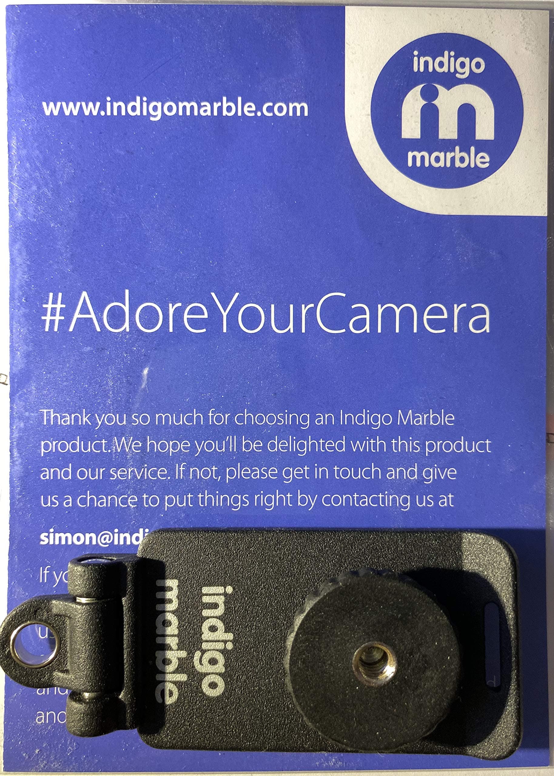 Camera Tripod Plate from Indigo Marble :: Attach DSLR Strap with Quick Release :: Premium Quality, High Strength & Durable Black Metal Plate with Adjustable Hinge that Enables Easy & Secure Connection