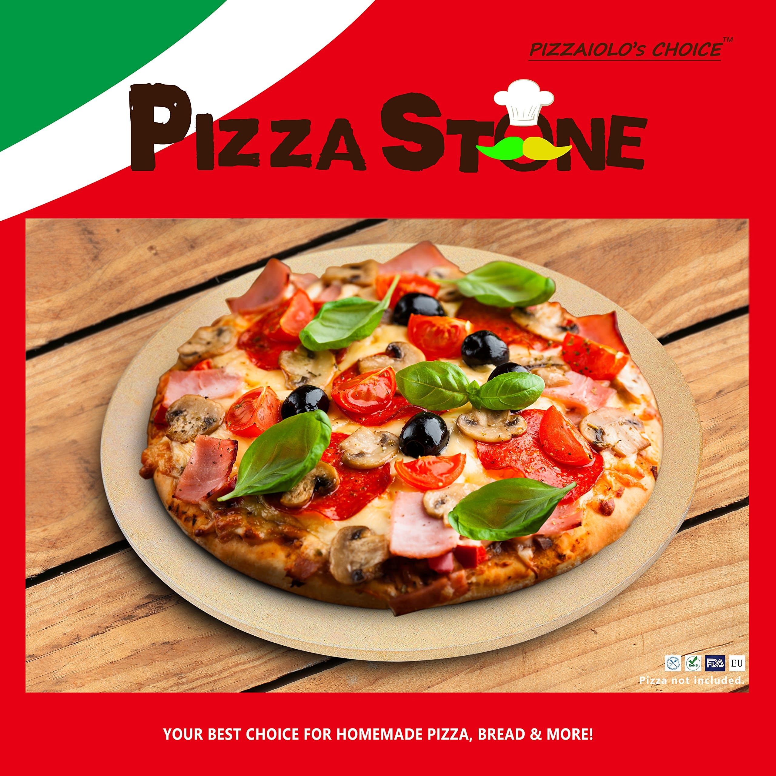 PIZZAIOLO CHOICE 15" Round Pizza Stone for Oven Baking Grilling Cooking & Baking Stone for Oven and BBQ Grill, Foam Packaging, Gift Box, FDA Safe Material cordirite