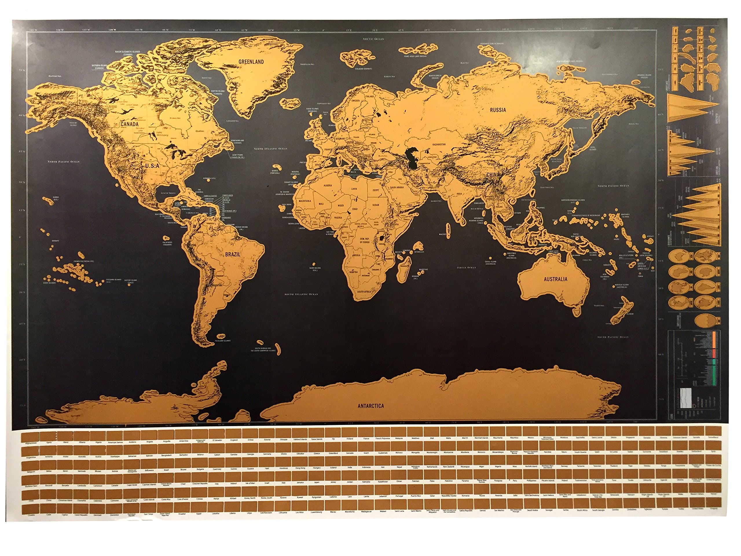 Scratch Off World Map Poster - Travel Map with US States and Country Flags, Tracks Your Adventures for Travelers Sold with Life time Guarantee