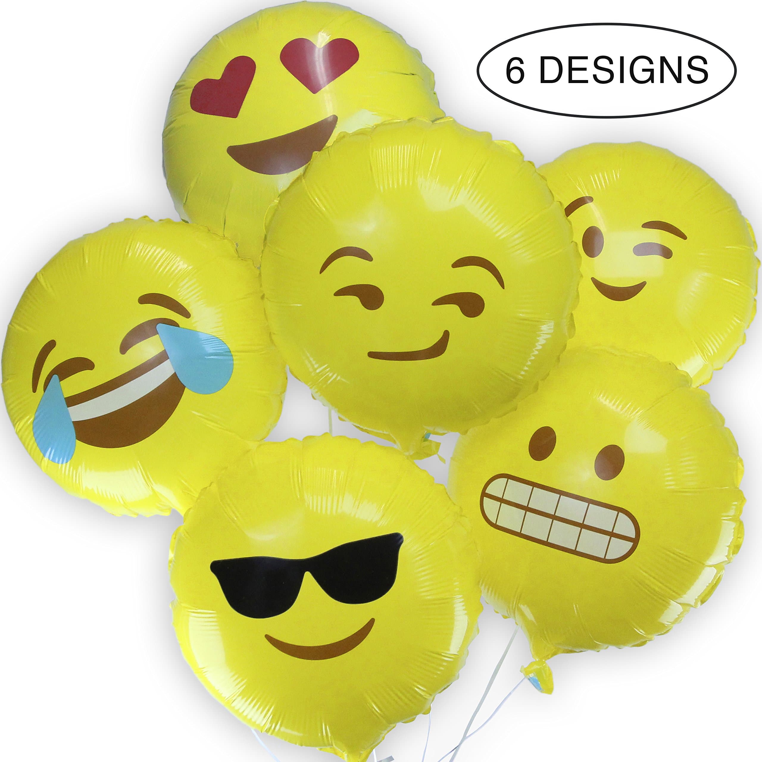 Emoji Balloons - Reusable 6 Pack Reusable Helium Mylar 18" Emoji Party Balloons