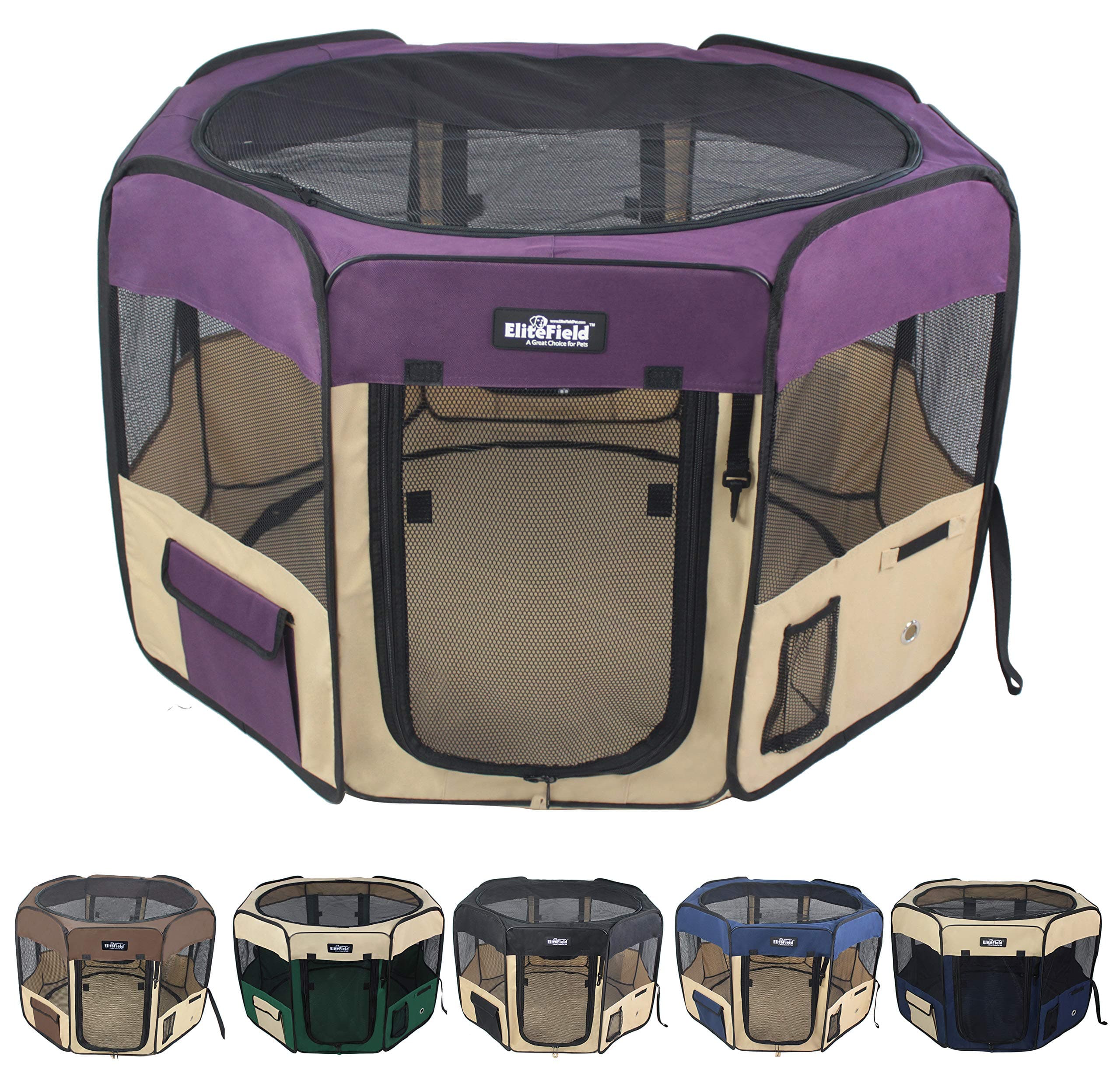 EliteField 2-Door Soft Pet Playpen (2 Year Warranty), Exercise Pen, Multiple Sizes and Colors Available for Dogs, Cats and Other Pets (36" x 36" x 24"H, Purple+Beige)
