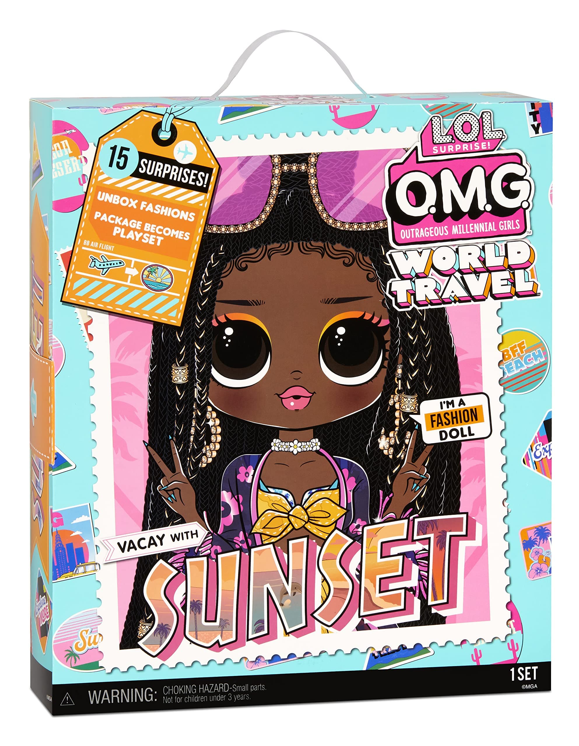 576570EUC LOL OMG World Fashion Doll-Sunset-with 15 Surprises Including Outfit, Shoes, Travel Accessories and More-Reusable Packaging Playset-Collectable for Boys and Girls Age 4+