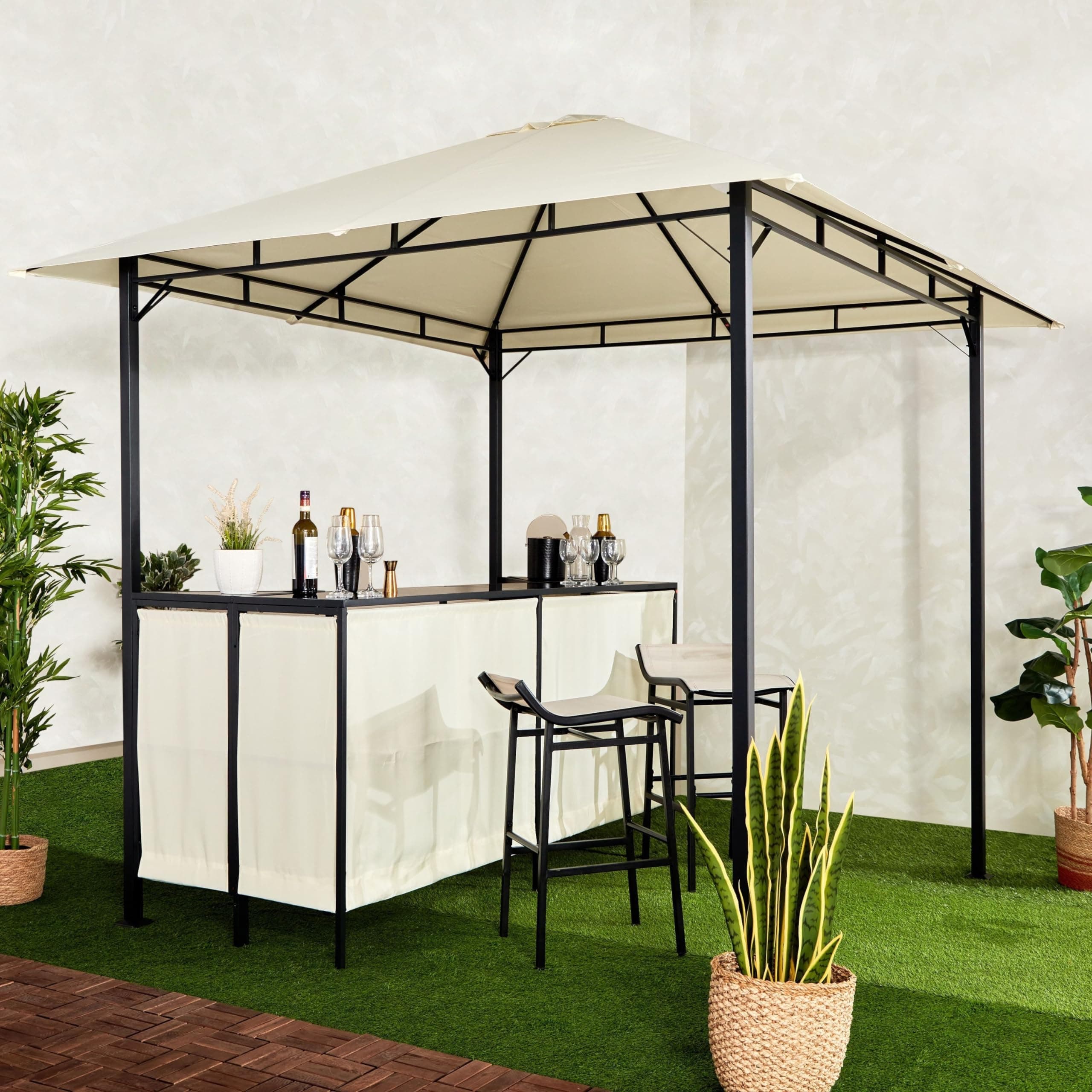 Homebox Tango Barzebo with 2 Bar Stools and Glass Hanger