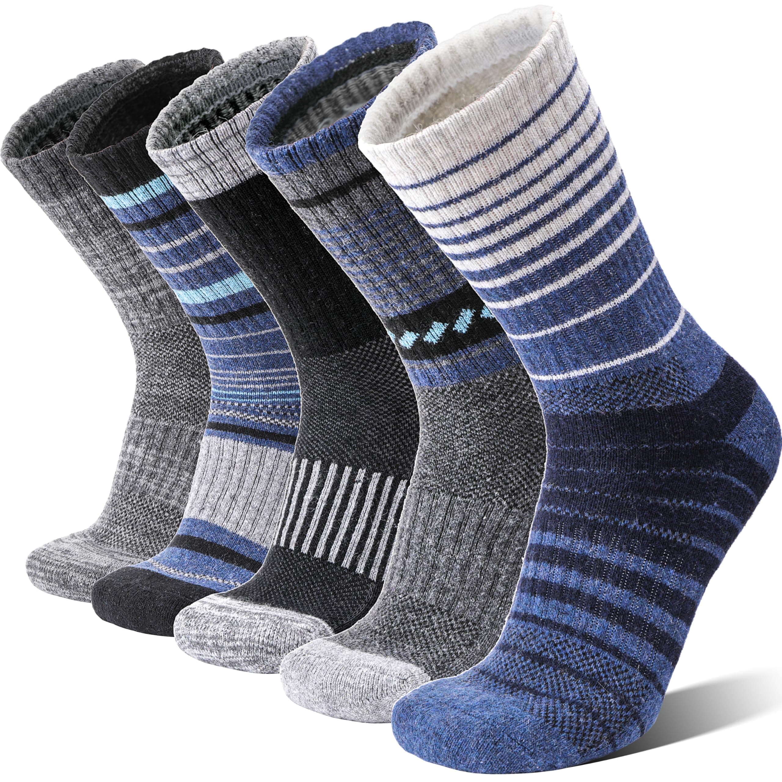 5 Pairs Merino Wool Walking Hiking Socks Thermal Winter Warm Moisture Wicking Cushion Outdoor Socks for Women & Men