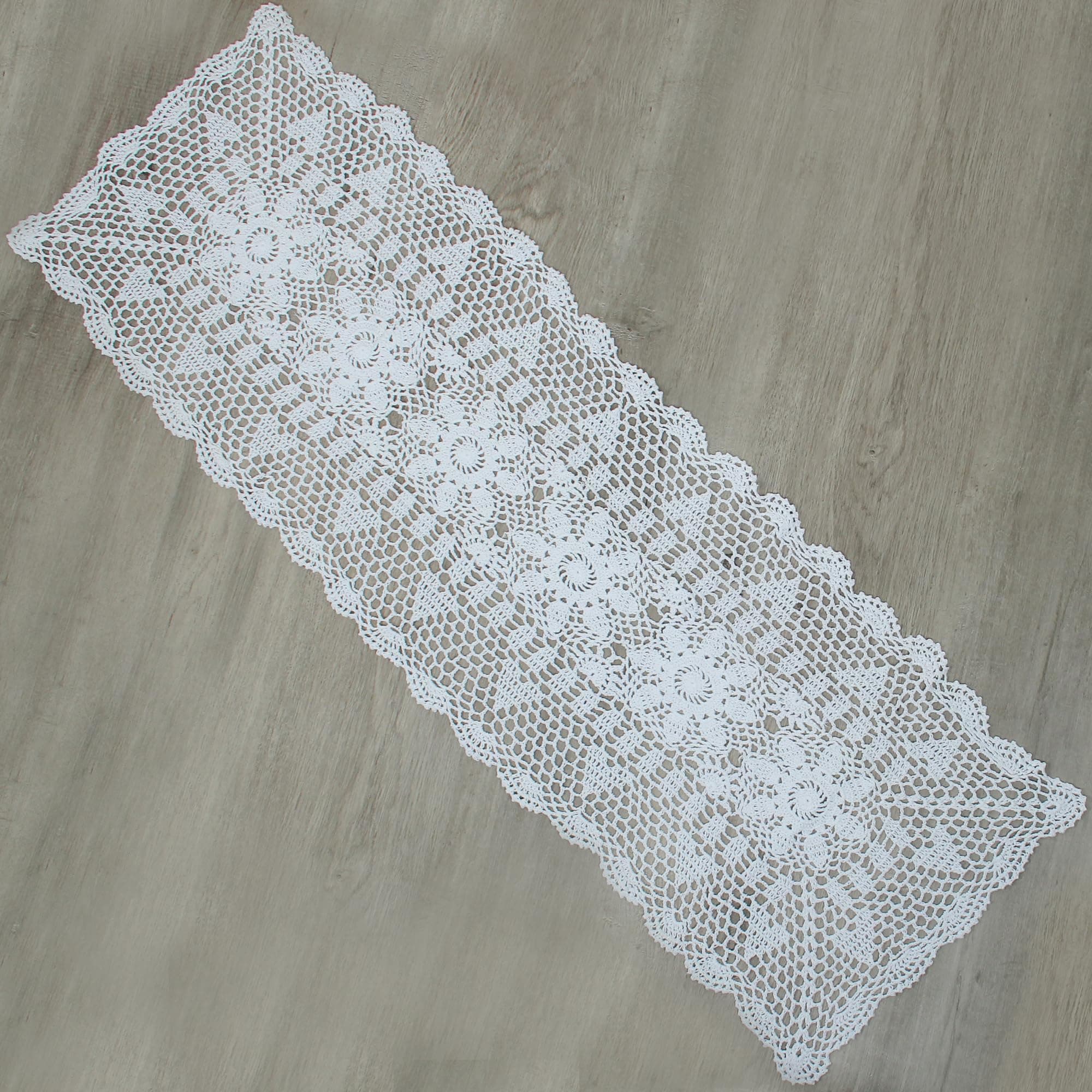 kilofly Handmade Crochet Lace Rectangular Table Runner 15 x 51 Inch, White