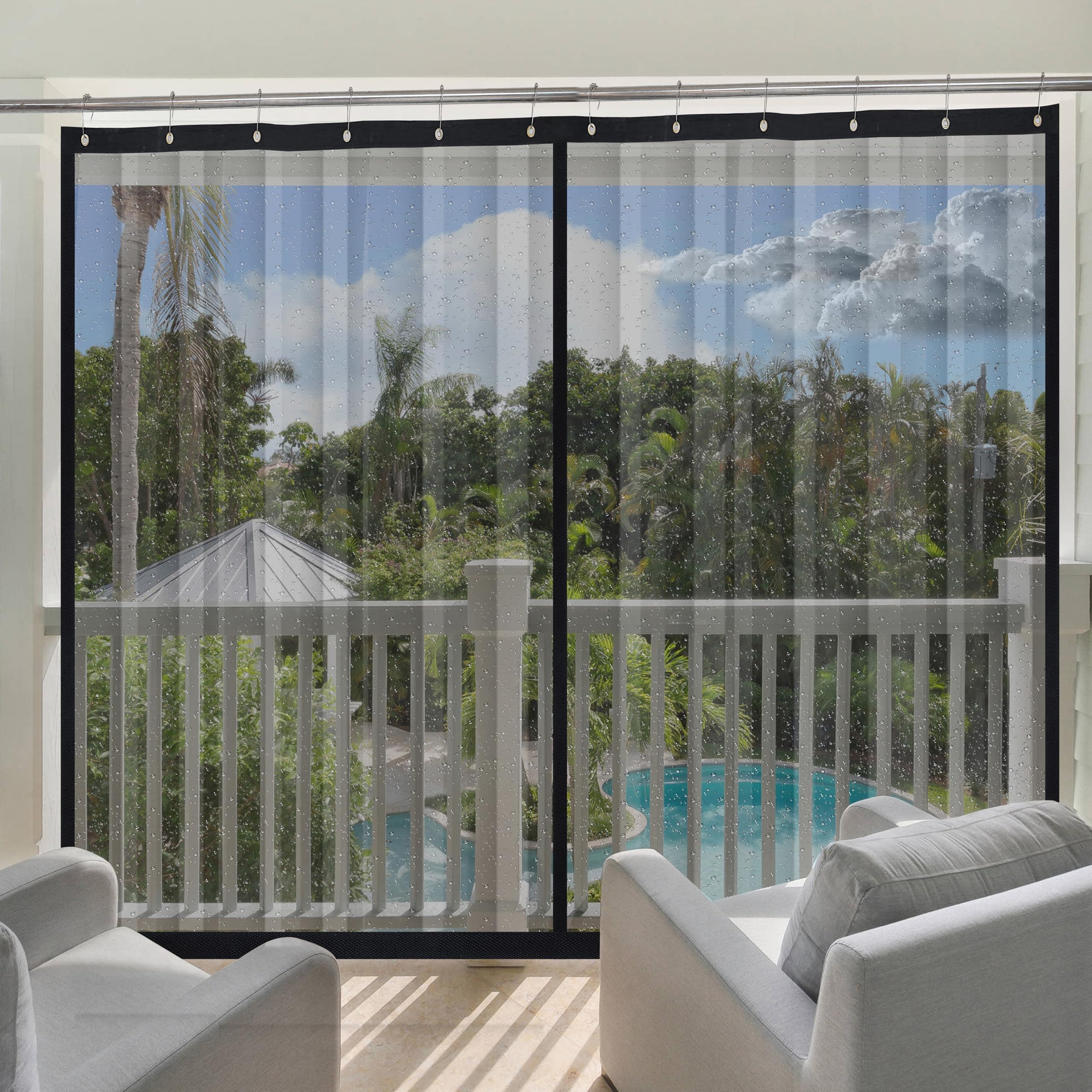 Waterproof Outdoor Transparent PVC Curtain with Top Eyelet Used for Balcony, Door & Window Protection for Dust, Ac, Wind & Rain (4.5 X 8 Feet, Pack of 2 Piece)