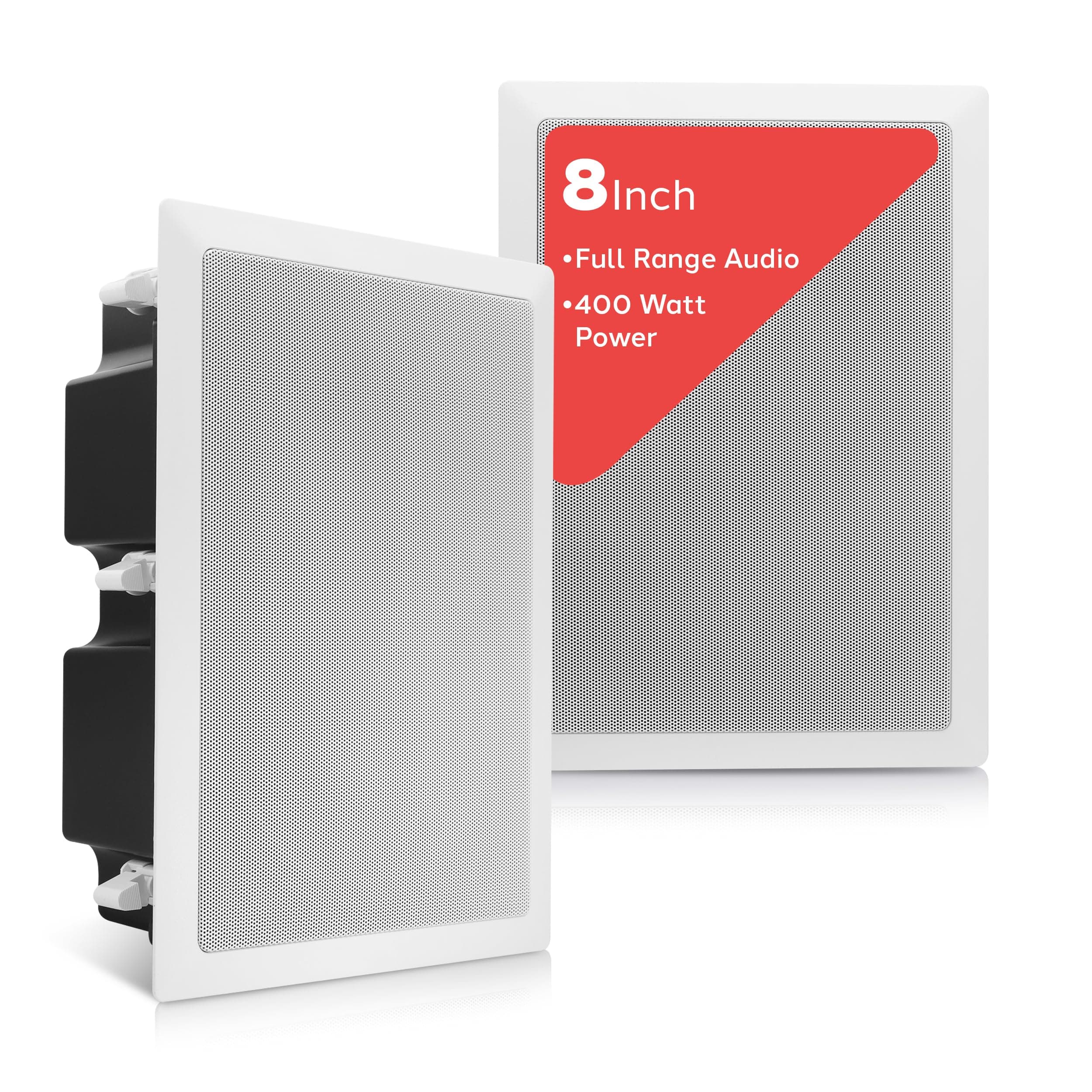 Ceiling Wall Mount Enclosed Speaker - 400 Watt Stereo In-wall/In-ceiling 8" Enclosed Full Range Deep Bass Speaker System - 50Hz-20kHz Frequency Response, 4-8 Ohm, Flush Mount - PDIW87 White