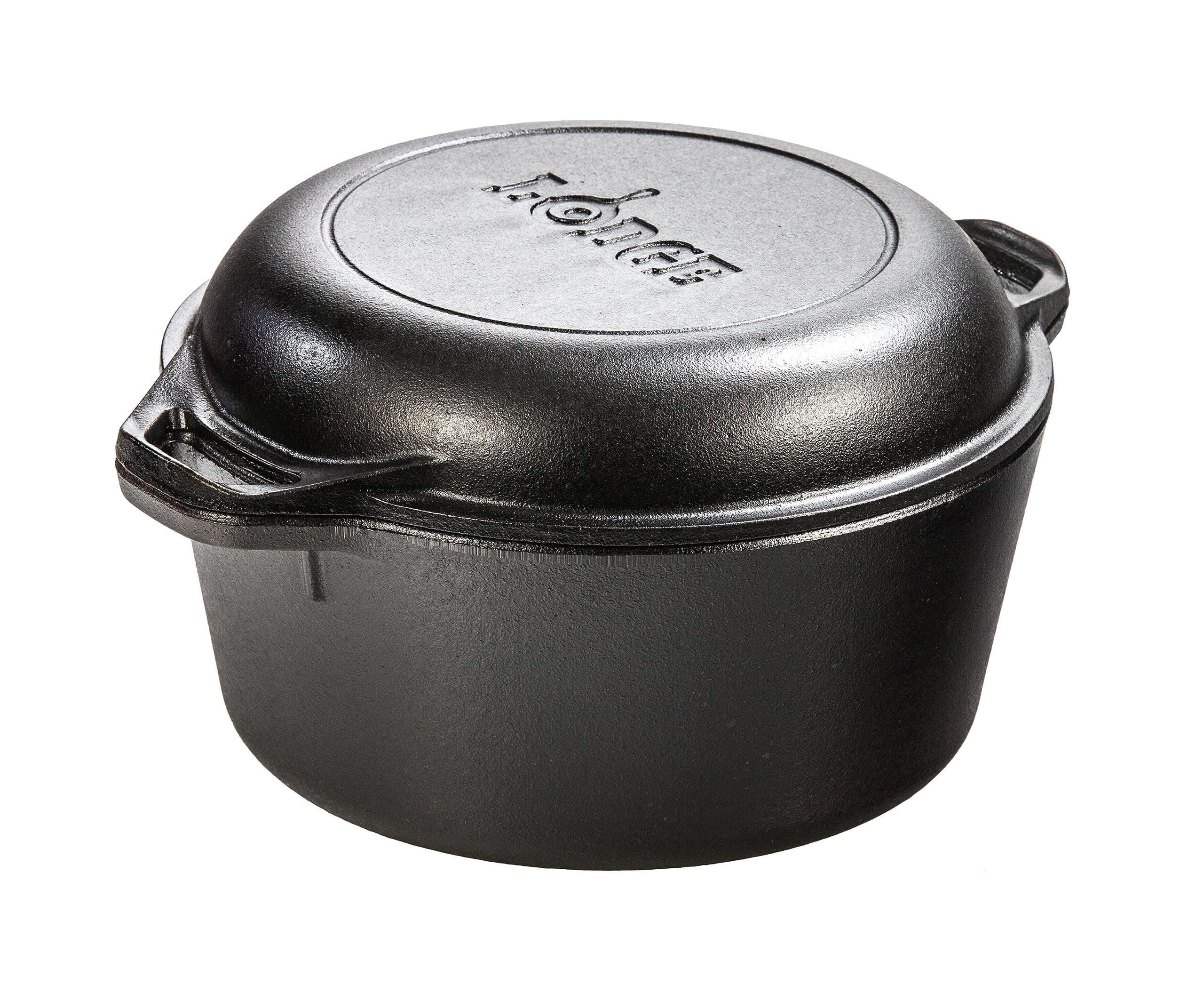 Cast Iron Double Dutch Oven - Pre-Seasoned 2-in-1 Cast Iron Cookware - Pot & Skillet Combo - Even Heat Retention - Oven-Safe, Versatile Pot - 5 Quart