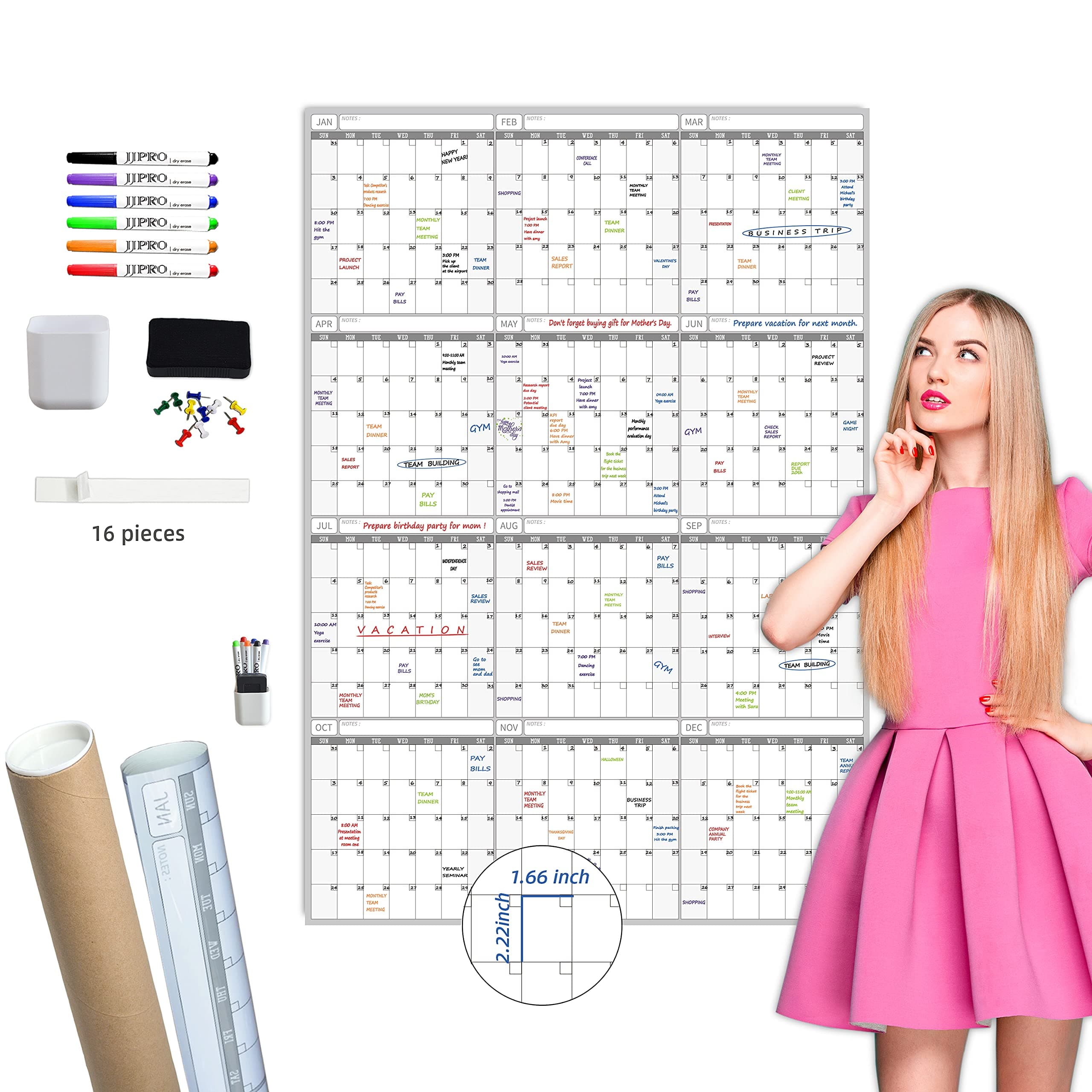 2026 Large Dry Erase Wall Calendar - 52x36 Inches - Blank Undated Yearly Calendar - Whiteboard Premium Laminated Planner - Reusable Laminated Office Jumbo 12-Month Calendar (Vertical)