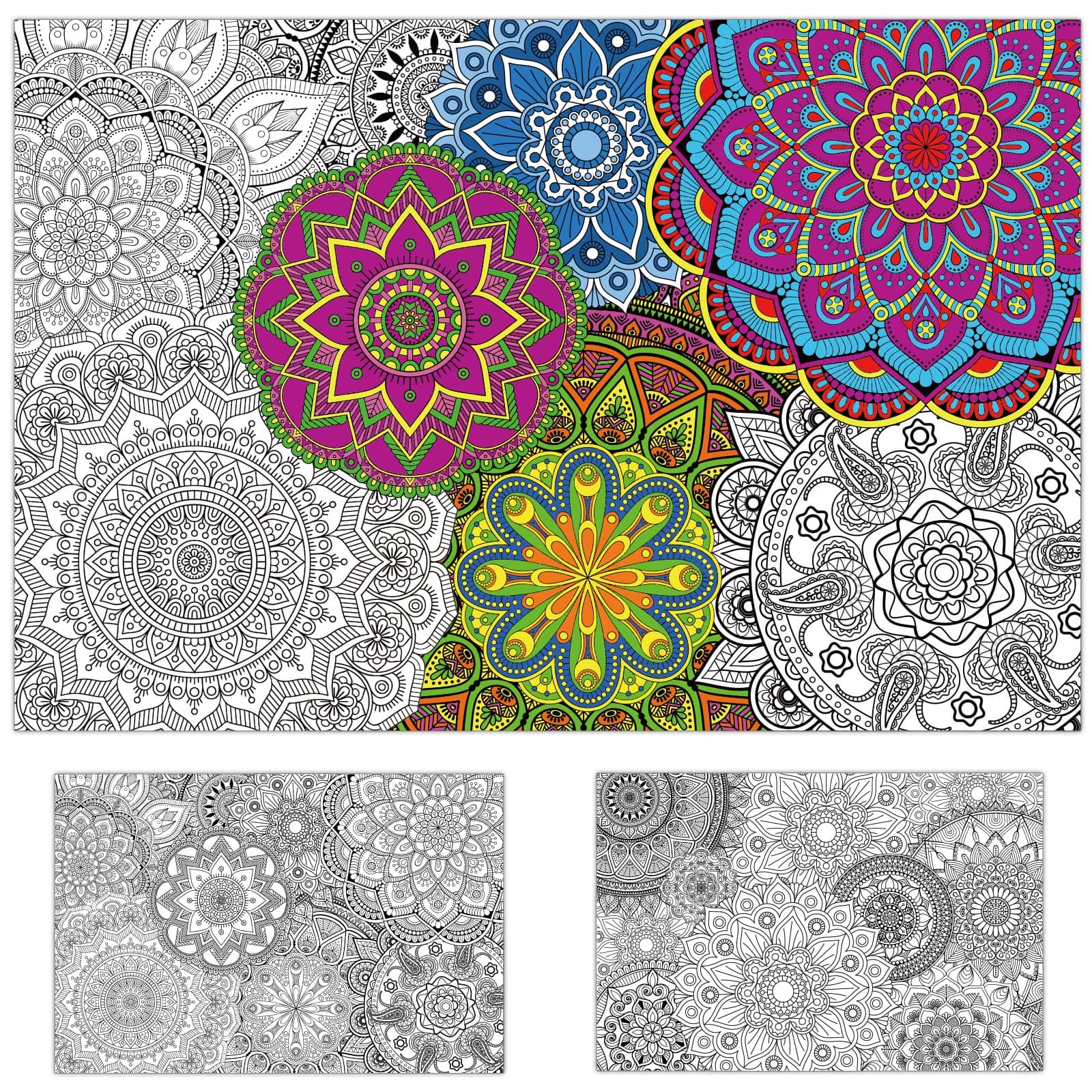 2 Pack Giant Mandala Coloring Posters 39" x 26" Jumbo Mandala Coloring Page for Kids Teens Adults Large Coloring Tablecloth Huge Art Craft Activity for Spring Classroom Wall Party Supplies Favor