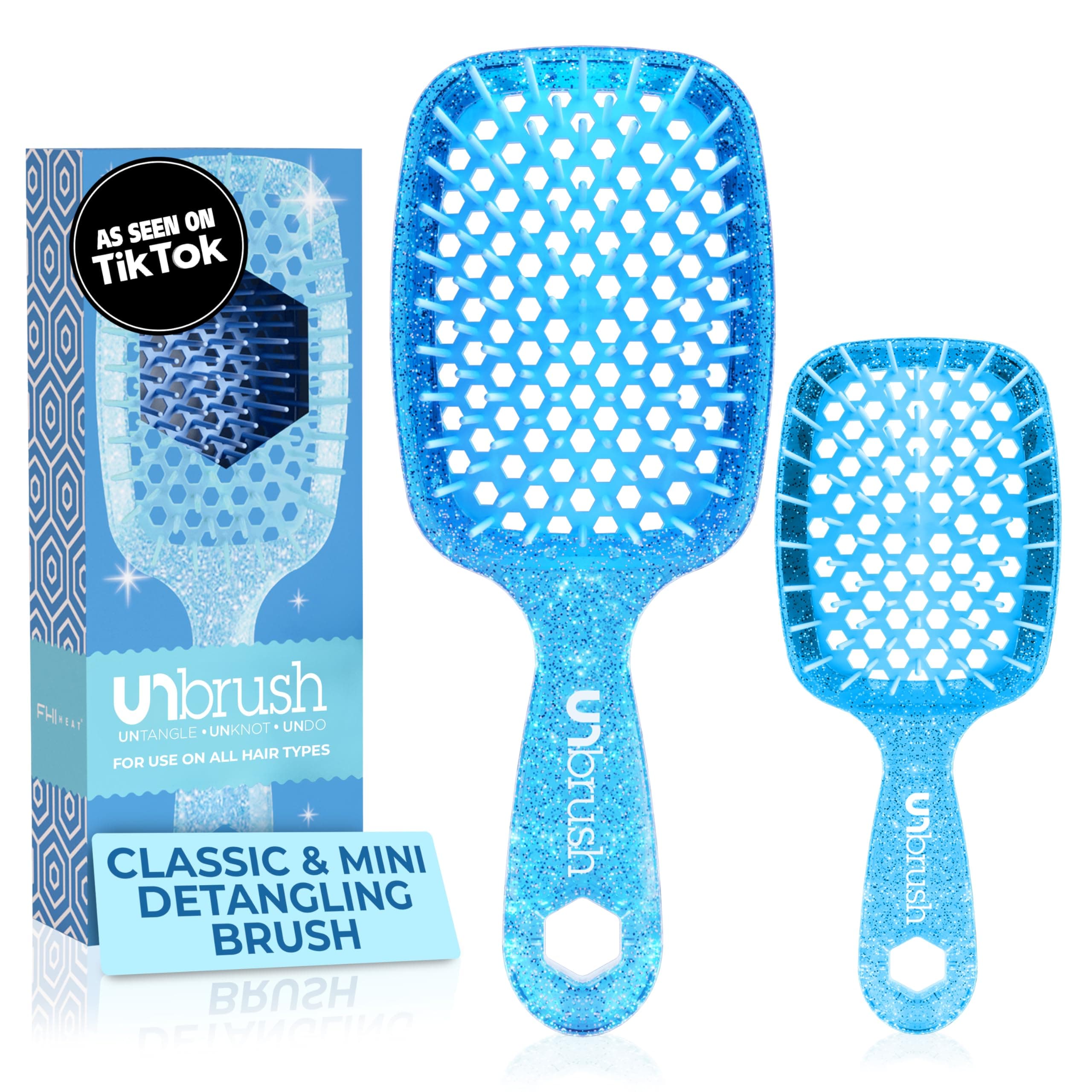 FHI Heat - UNbrush Detangling Brush Combo Pack — Original & Mini UNbrush Hairbrush for All Wet/Dry Hair Types — DuoFlex Anti Static Hair Brush, Vented Detangler Brush for Pain-Free Styling