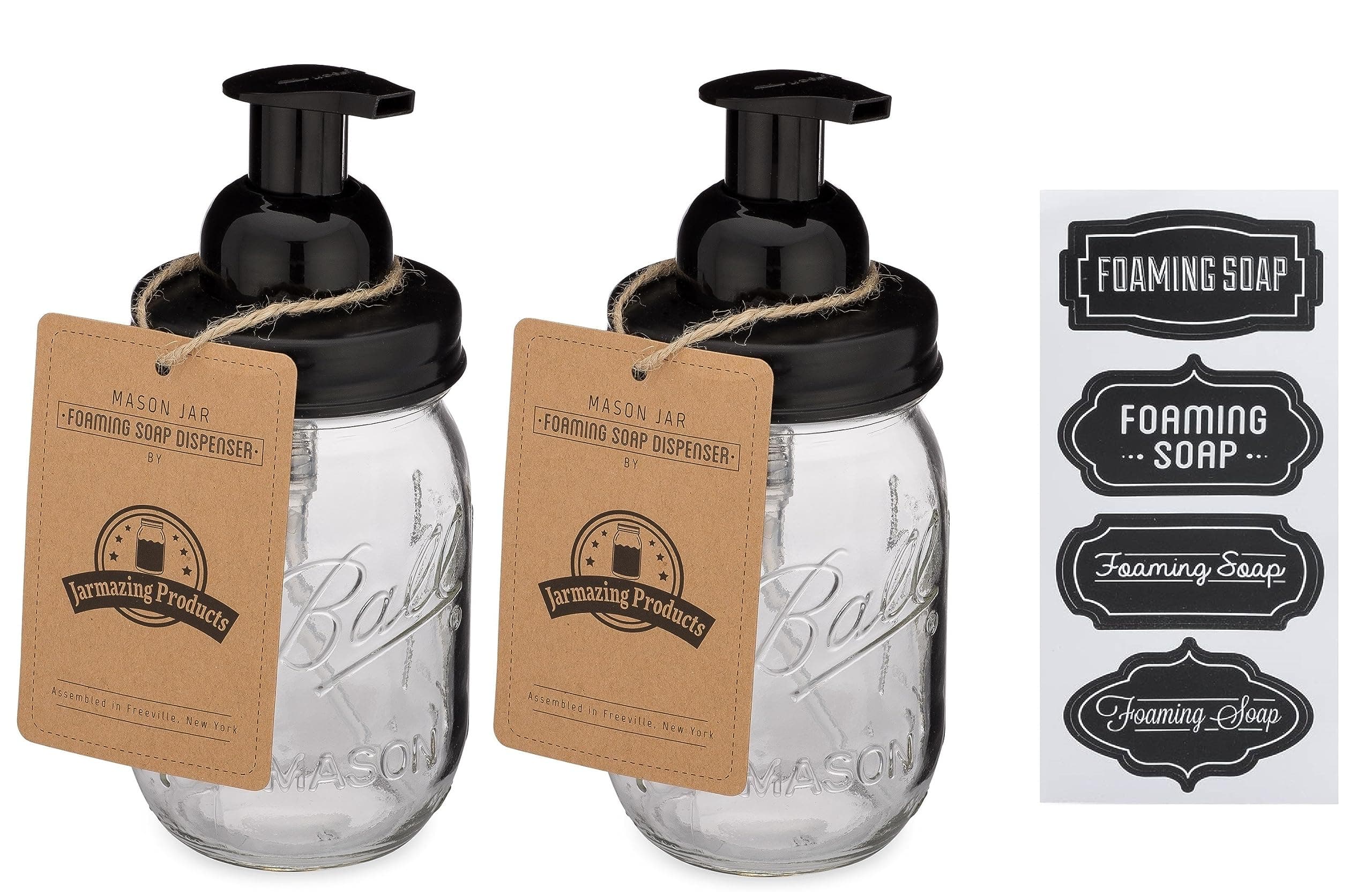 Mason Jar Foaming Soap Dispenser - Black - with 16 Ounce Ball Mason Jar - Two Pack!