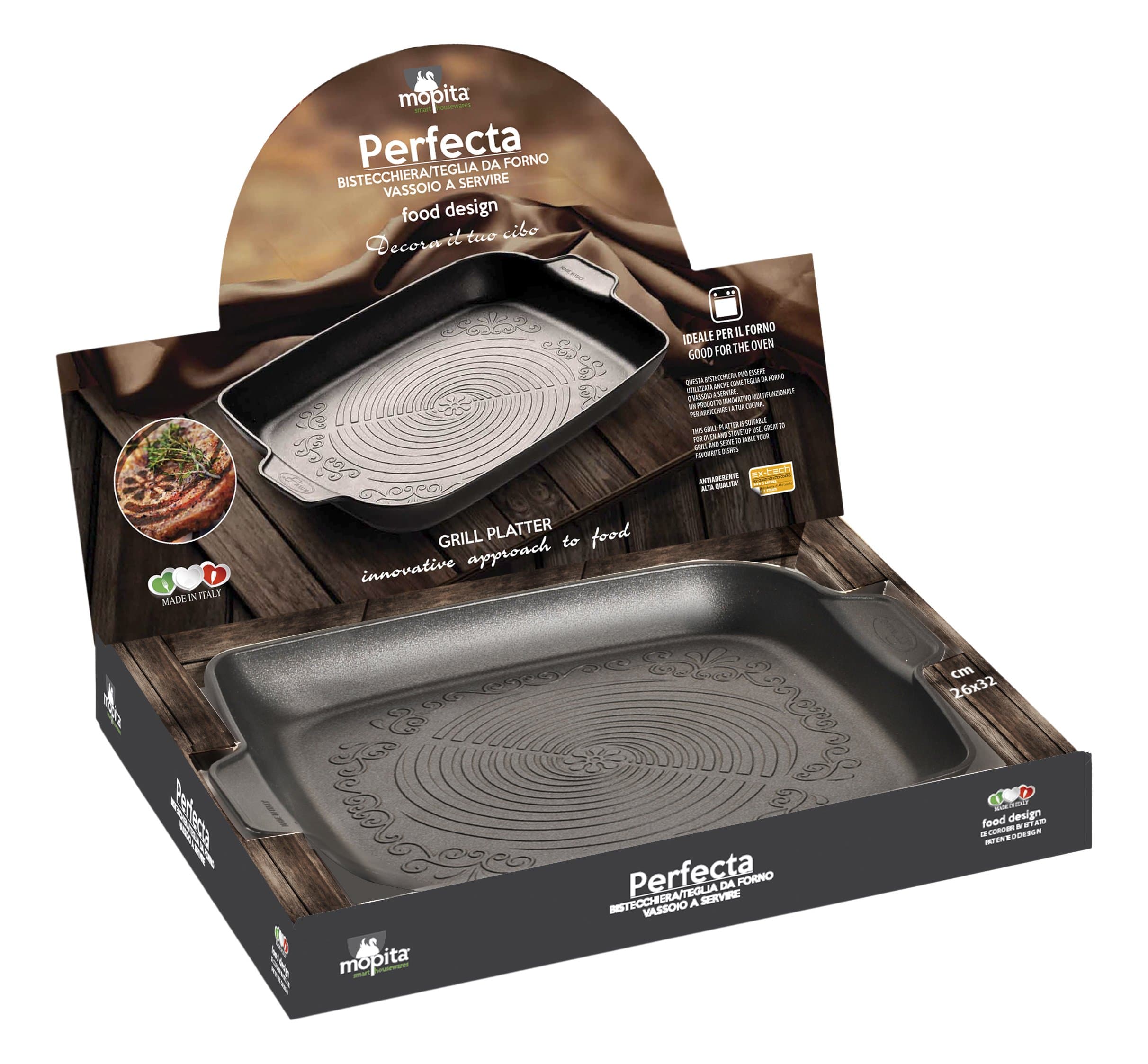 Mopita Perfecta 28cm x 28cm/11" x 11" Non-Stick Forged Aluminum Grill/Tray, Large, Grey