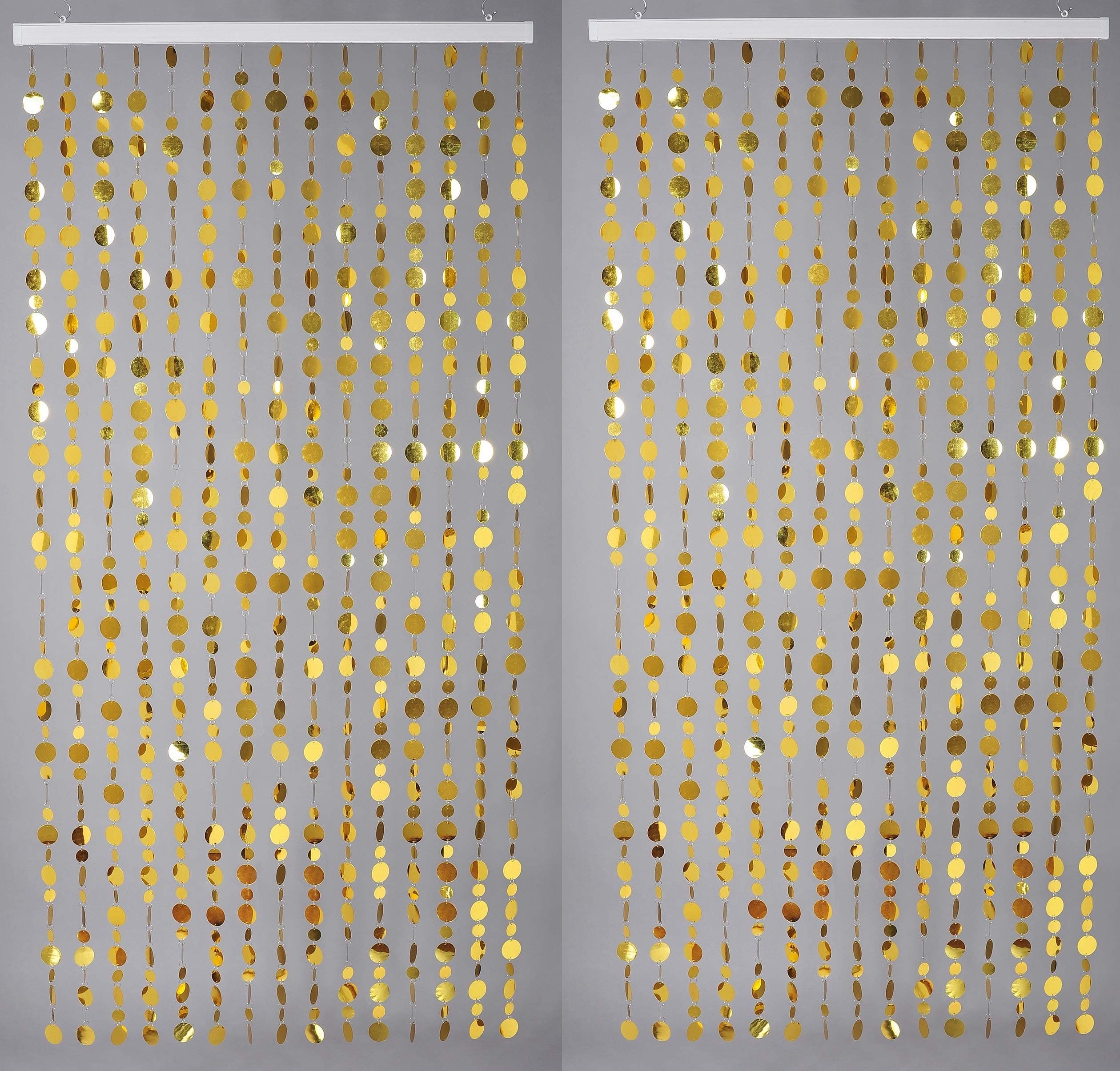 FlavorThings 2 Pcs, Spangles Metallic Circles PVC Curtain,Room Divider Curtain,3' Wide x 6' Long(Gold)