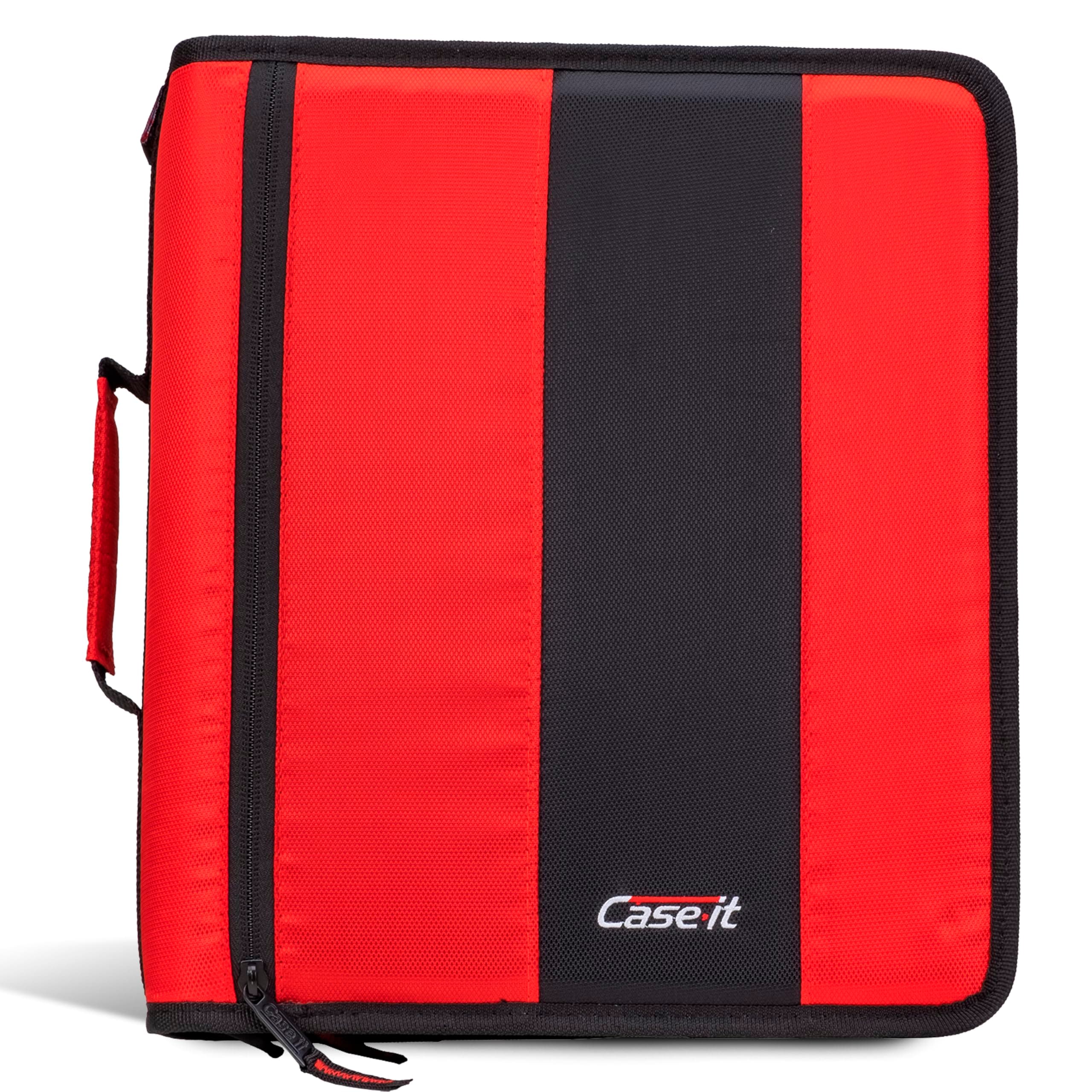 Case-it Classic Zipper Binder | 2-Inch O-Rings, 350 Sheet Capacity, Multiple Storage Pockets & Shoulder Strap | School & Office Organizer | D-251 Fire Engine Red