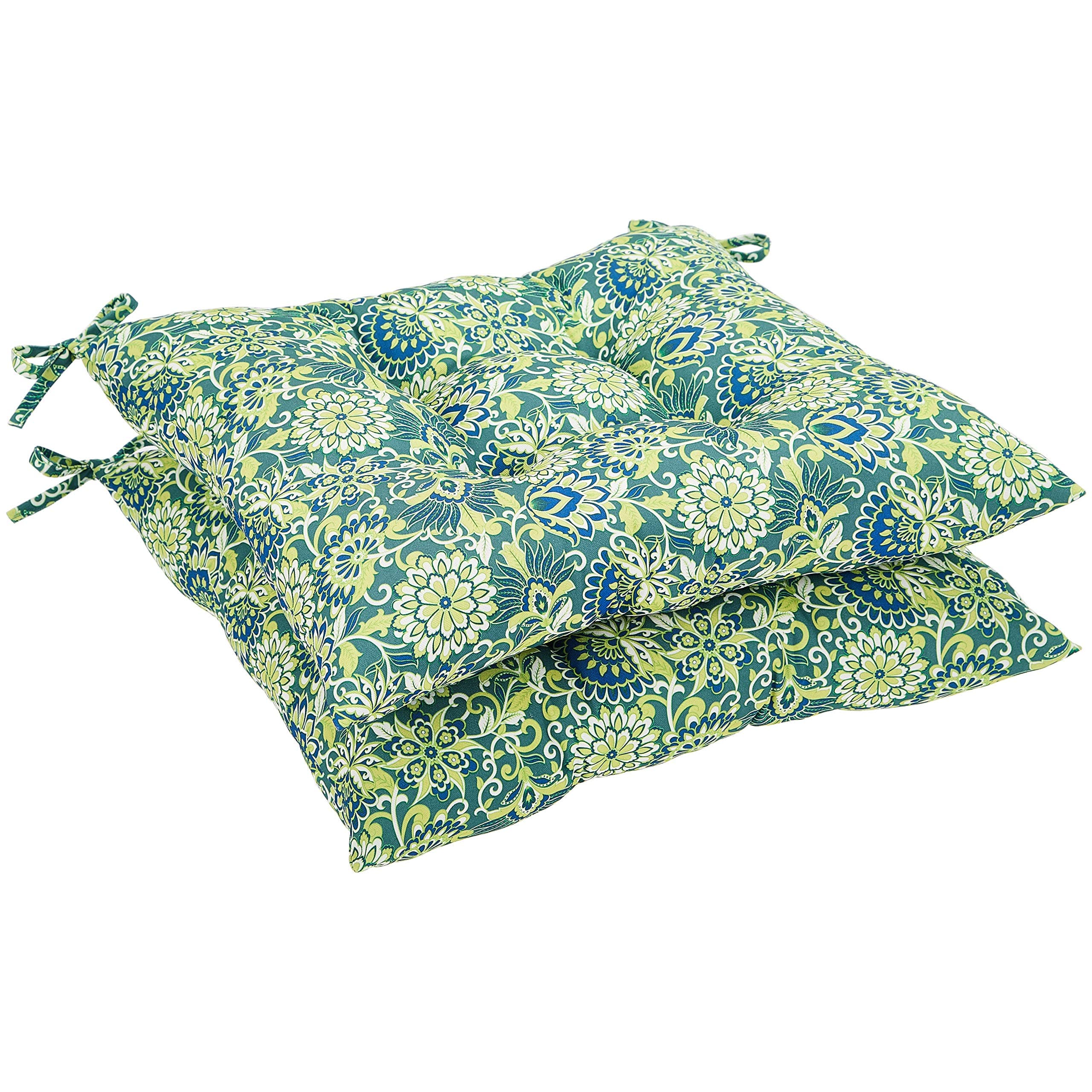 Amazon Basics Tufted Outdoor Square Seat Patio Cushion - Pack Of 2, Blue Flower