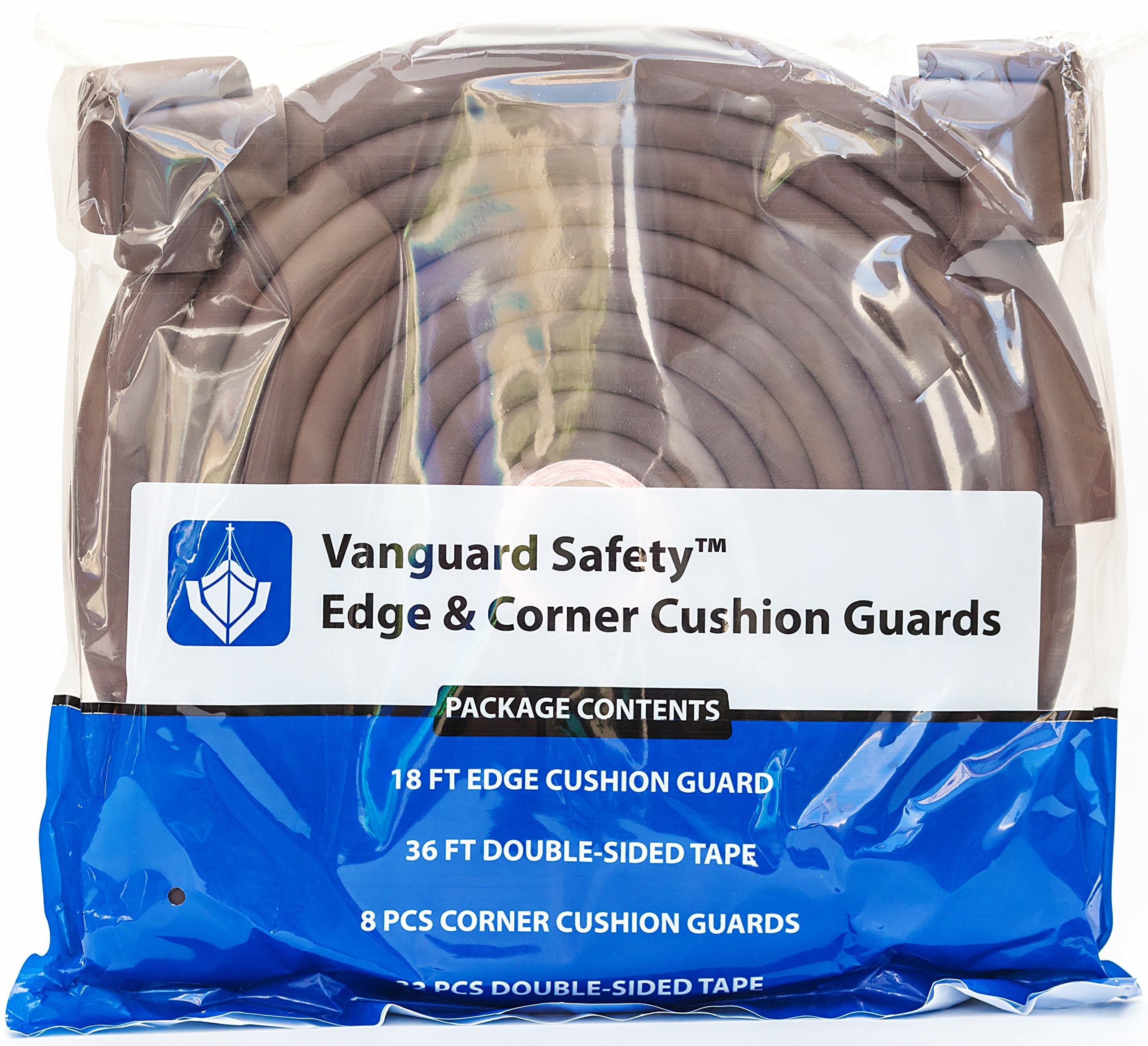 18' Ft Edge Protector & 8 Corner Guards (Coffee Brown) by Vanguard Safety - Childproof Your Furniture While Maintaining Its Beauty - Includes 3M Double-Sided Tape for Easy Installation