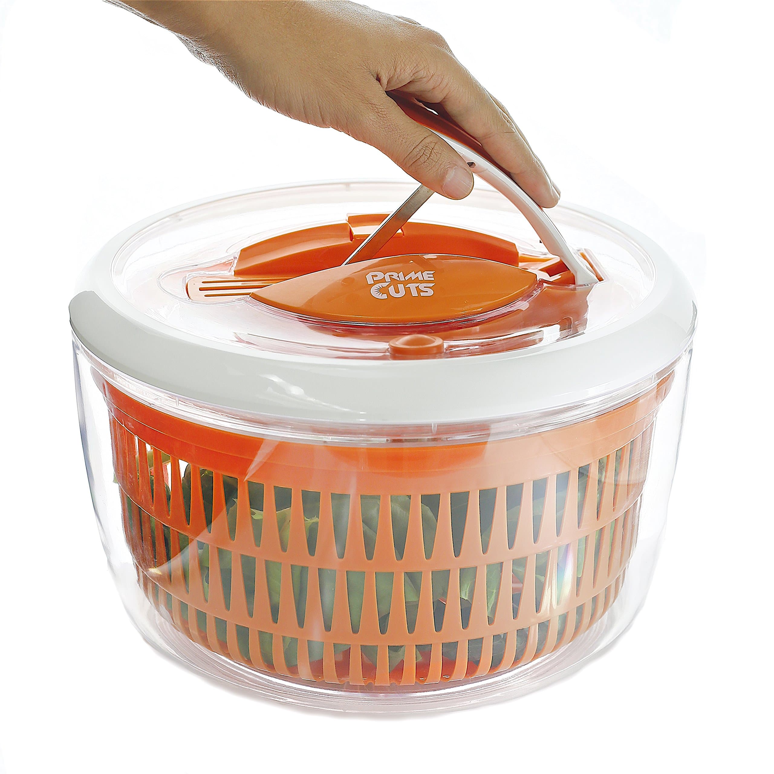 PrimeCuts Salad Spinner - Premium Quality Large 5.2 Quarts Salad Spinner - Easy Spin Paddle Mechanism for Dry and Drain Lettuce and Vegetable for Fresh Salads FREE Cut Resistant Glove FREE EBook