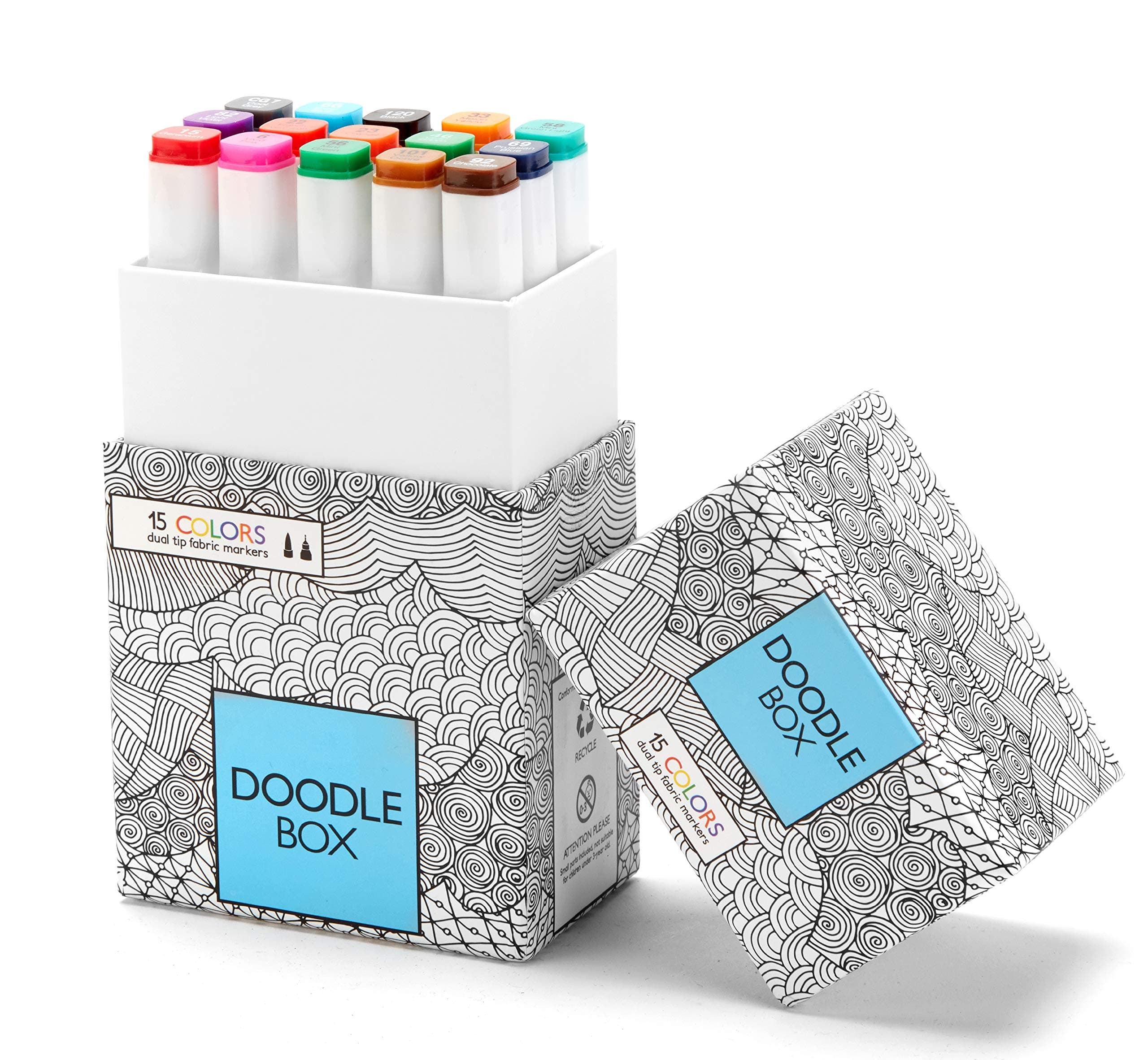 15 Coloured Fabric Marker Pens Presented in A Beautiful Gift Box. Permanent Marker Premium Quality Dual Tip Colouring Fabric Pens - by Doodle Box