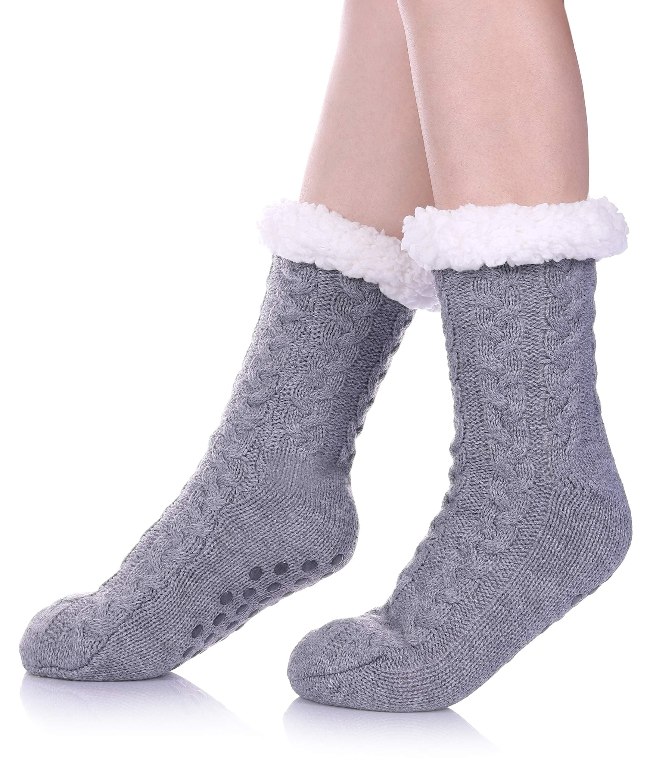SDBINGWomen's Winter Super Soft Warm Cozy Fleece Lined Fuzzy Slipper Socks with Grippers