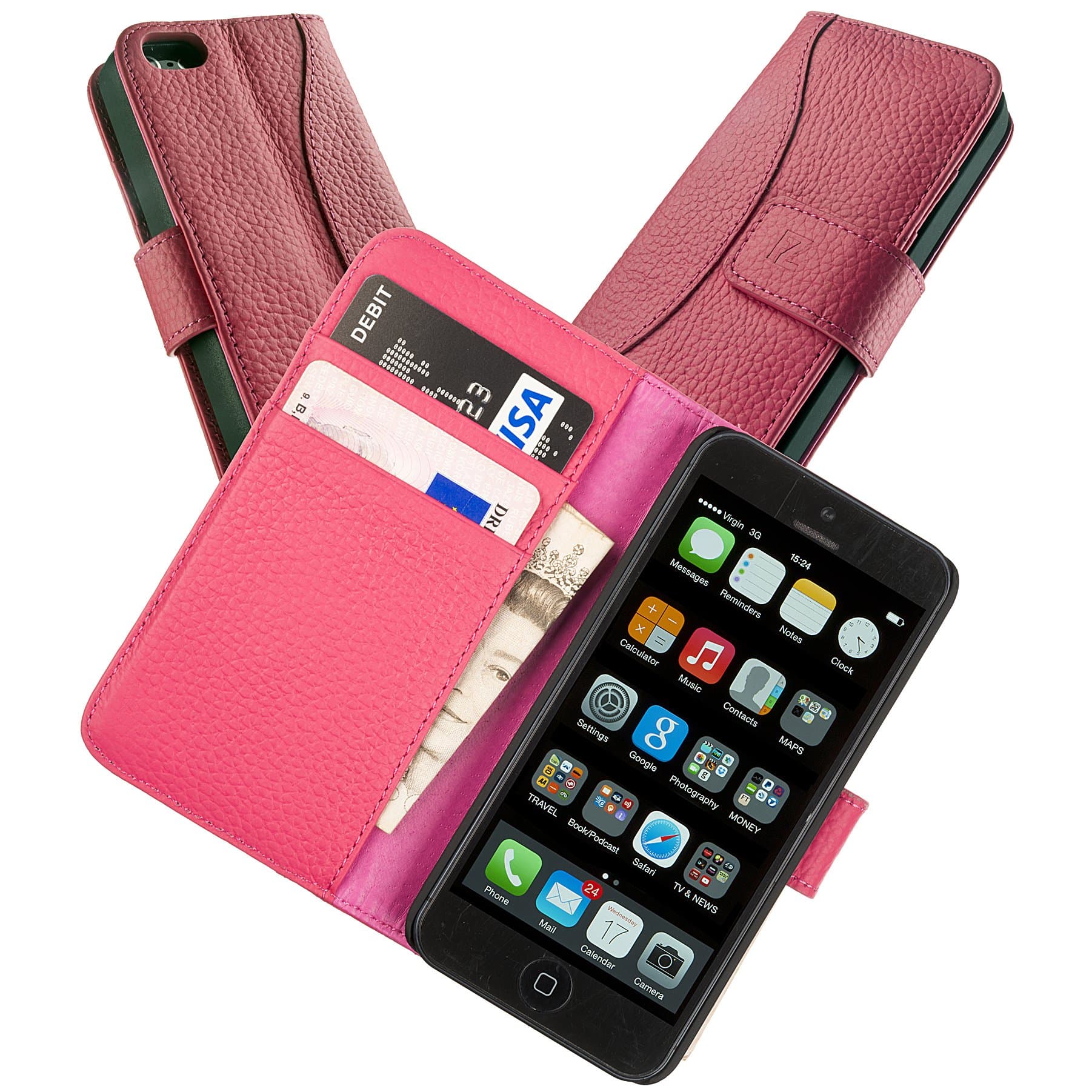 Chelsea Indulgent Real Leather Compact Wallet Case for iPhone 6 6S 4.7 with Card Holder in Hot Pink