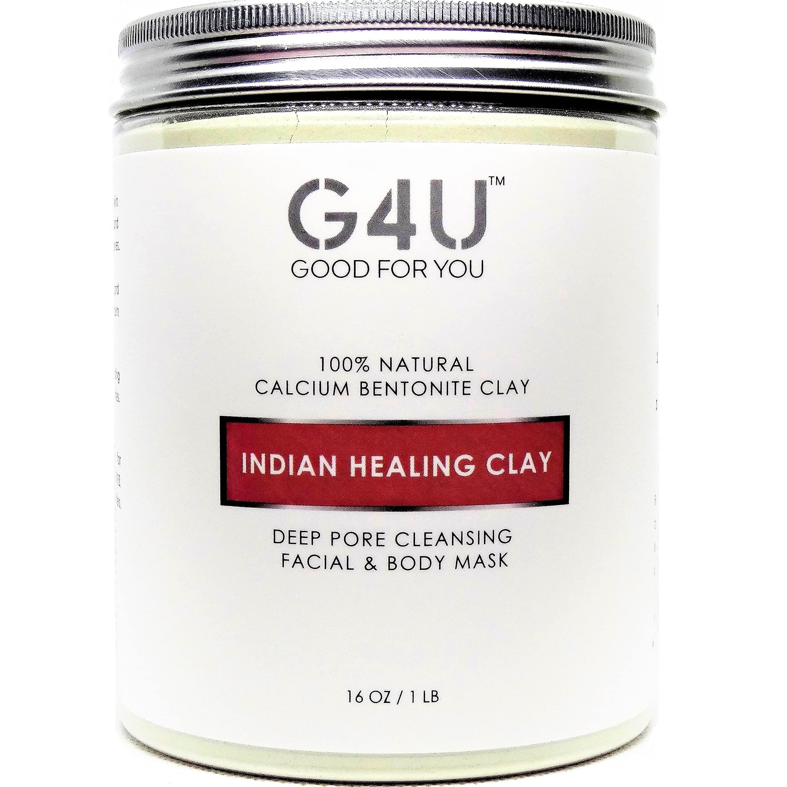 Indian Healing Clay Calcium Bentonite Facial and Body Clay Mask for Deep Pore Cleansing For Women and Men. For Home, Spas and Salons. Large 1 lb (16 oz.) pack.