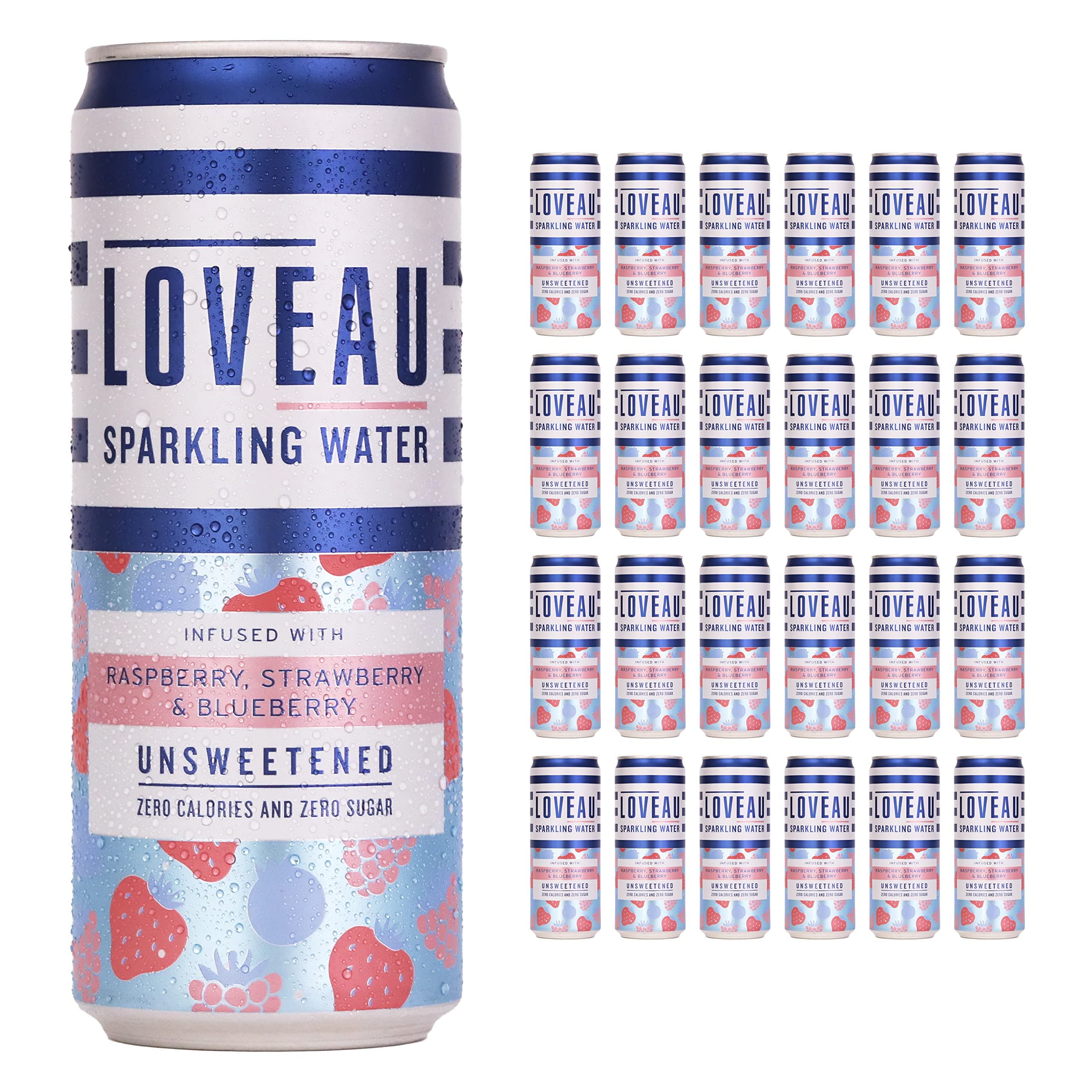 LOVEAUSparkling Water - Raspberry, Strawberry and Blueberry, 330 ml (Pack of 24)